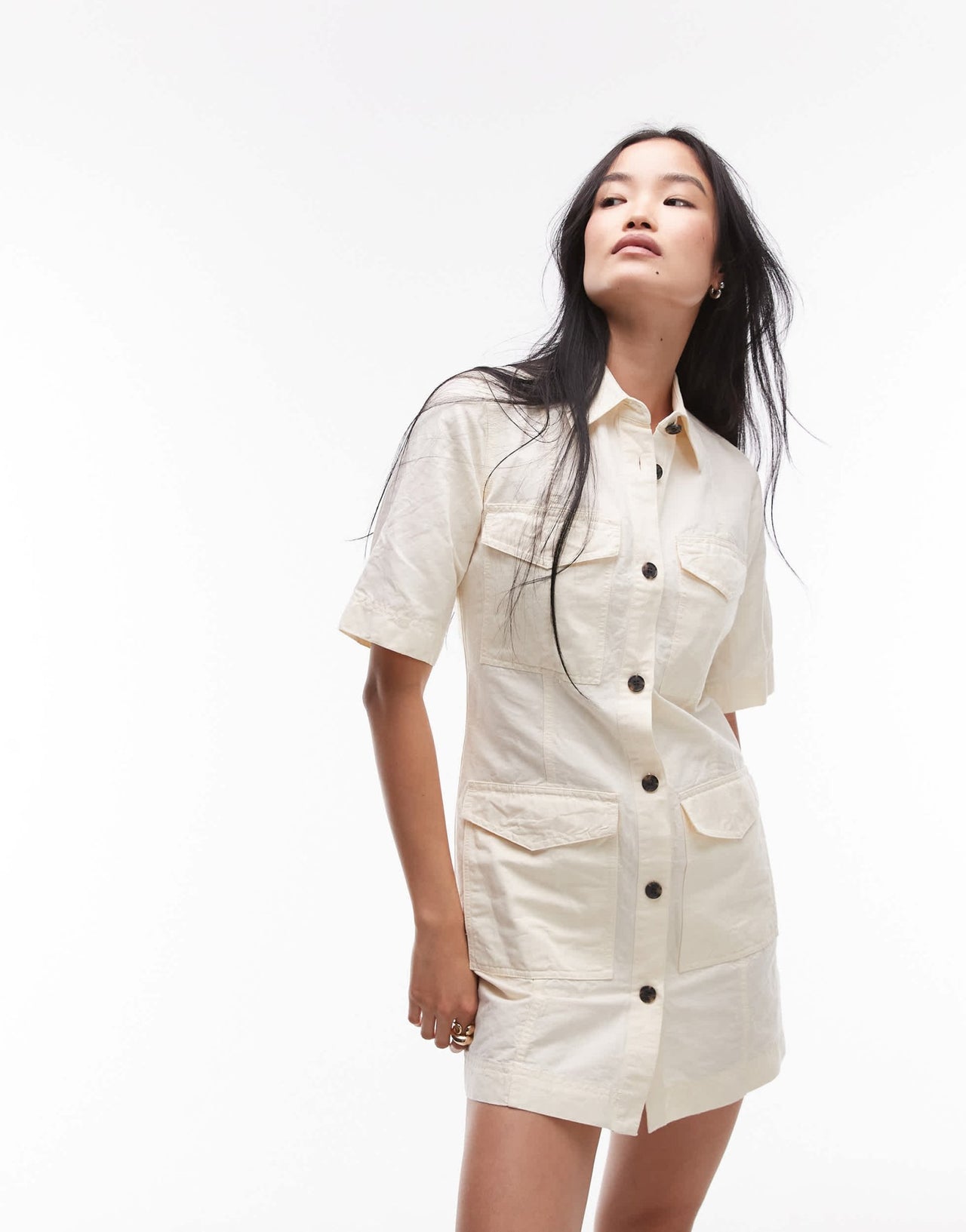 ARKET mini shirt dress with front patch pockets in stone - ASOS Sample Sale
