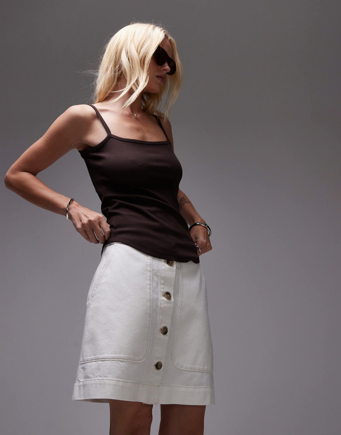 ARKET minimal denim mini skirt in off white - ASOS Sample Sale