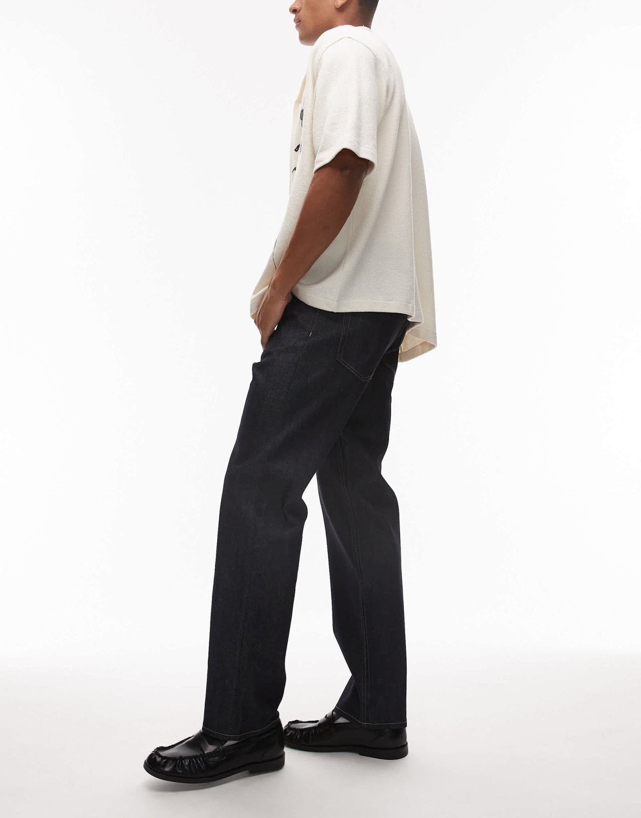 ARKET Ocean selvedge turn up loose straight leg jeans in clean rinse wash blue - ASOS Sample Sale