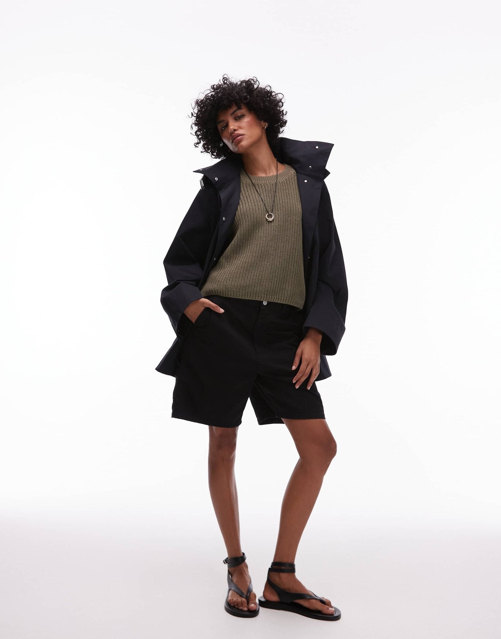 ARKET open knit short sleeve sweater in khaki - ASOS Sample Sale