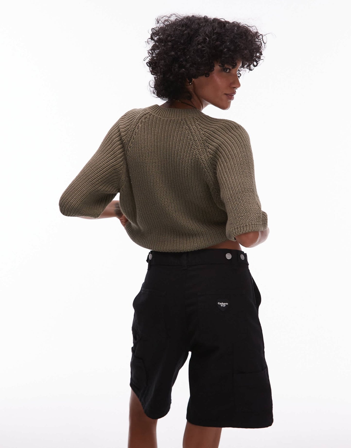 ARKET open knit short sleeve sweater in khaki - ASOS Sample Sale