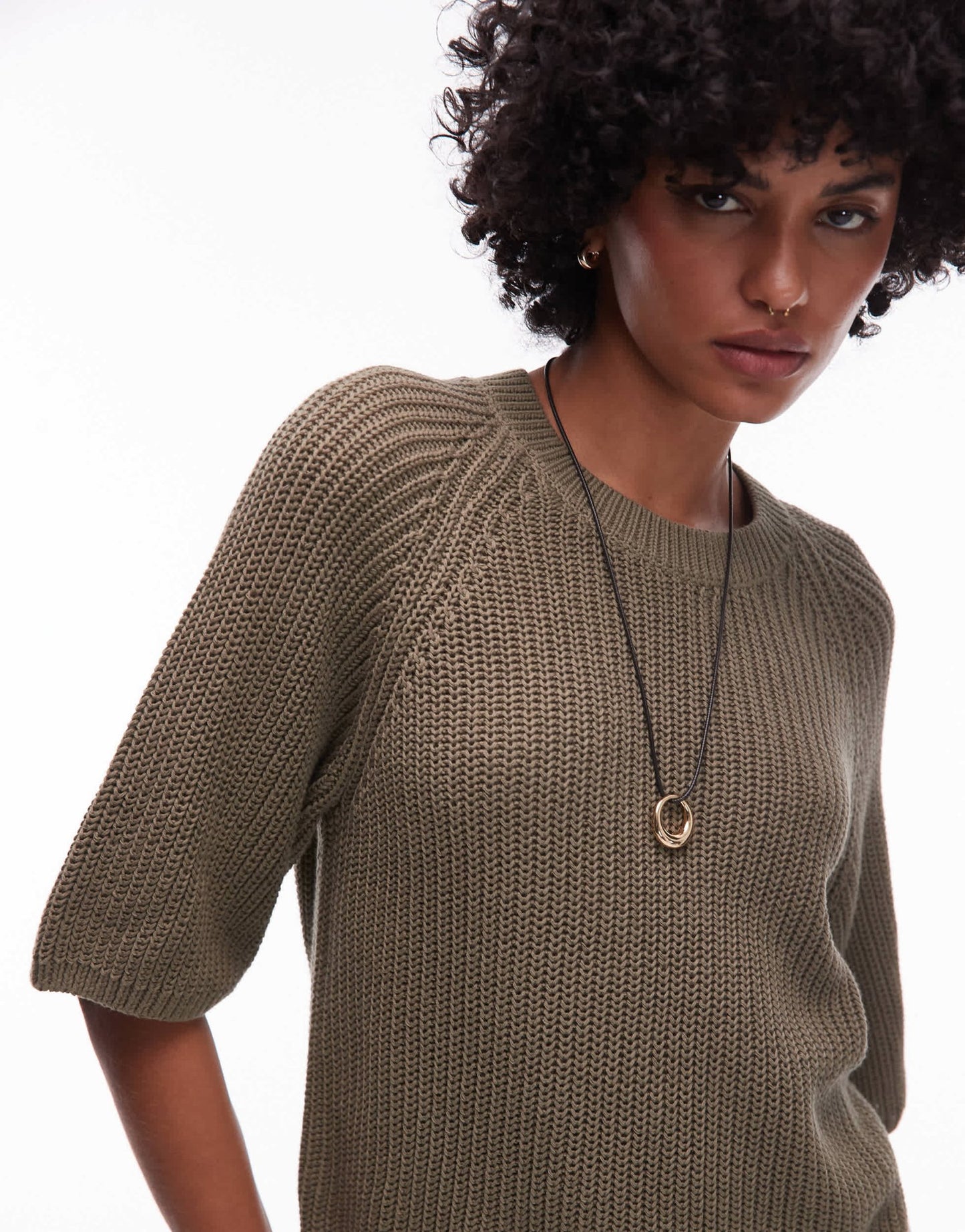 ARKET open knit short sleeve sweater in khaki - ASOS Sample Sale
