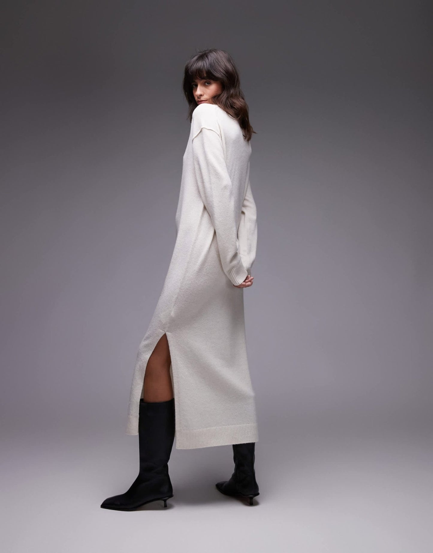 ARKET oversized knitted midaxi dress with side splits in off - white - ASOS Sample Sale