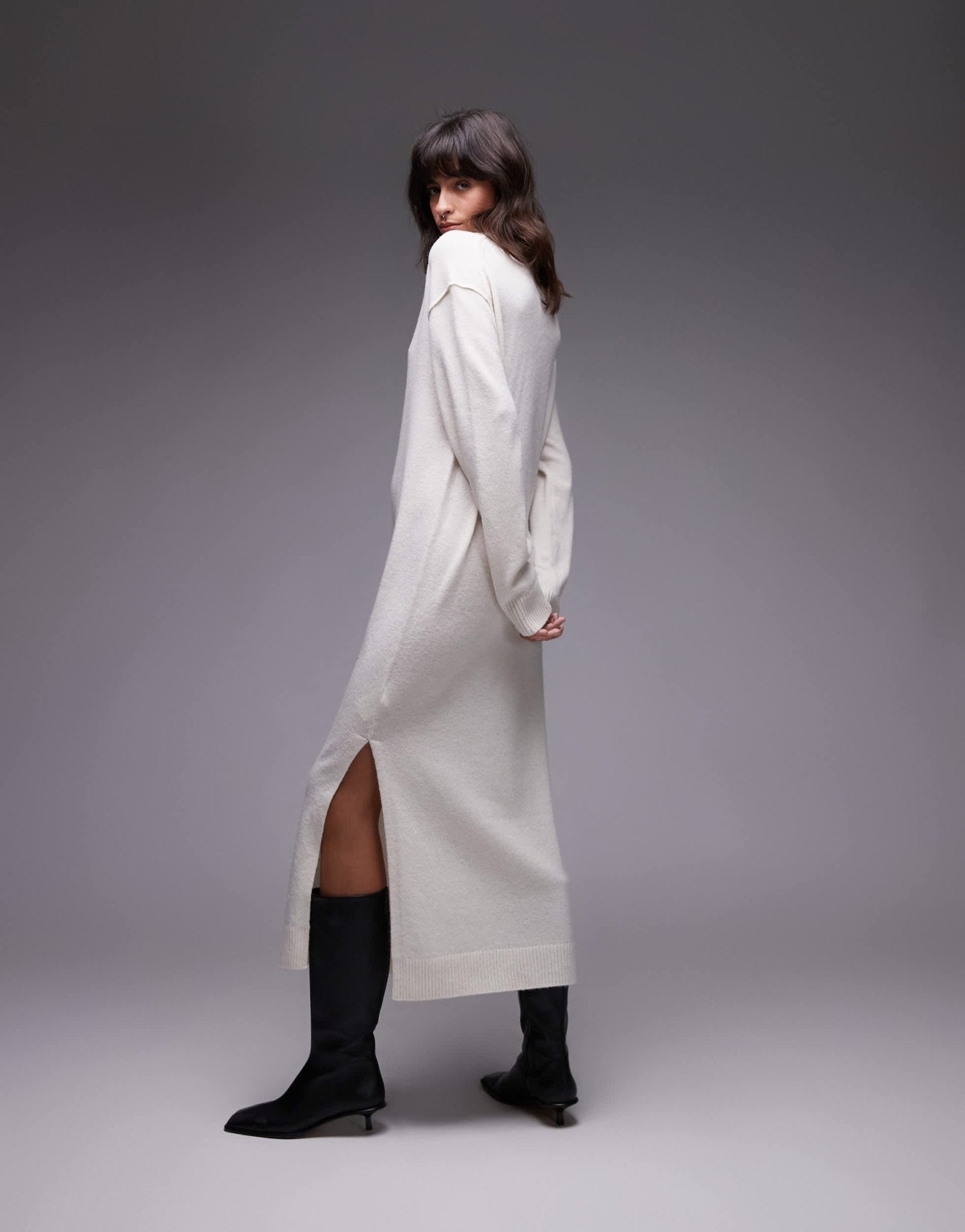 ARKET oversized knitted midaxi dress with side splits in off - white - ASOS Sample Sale
