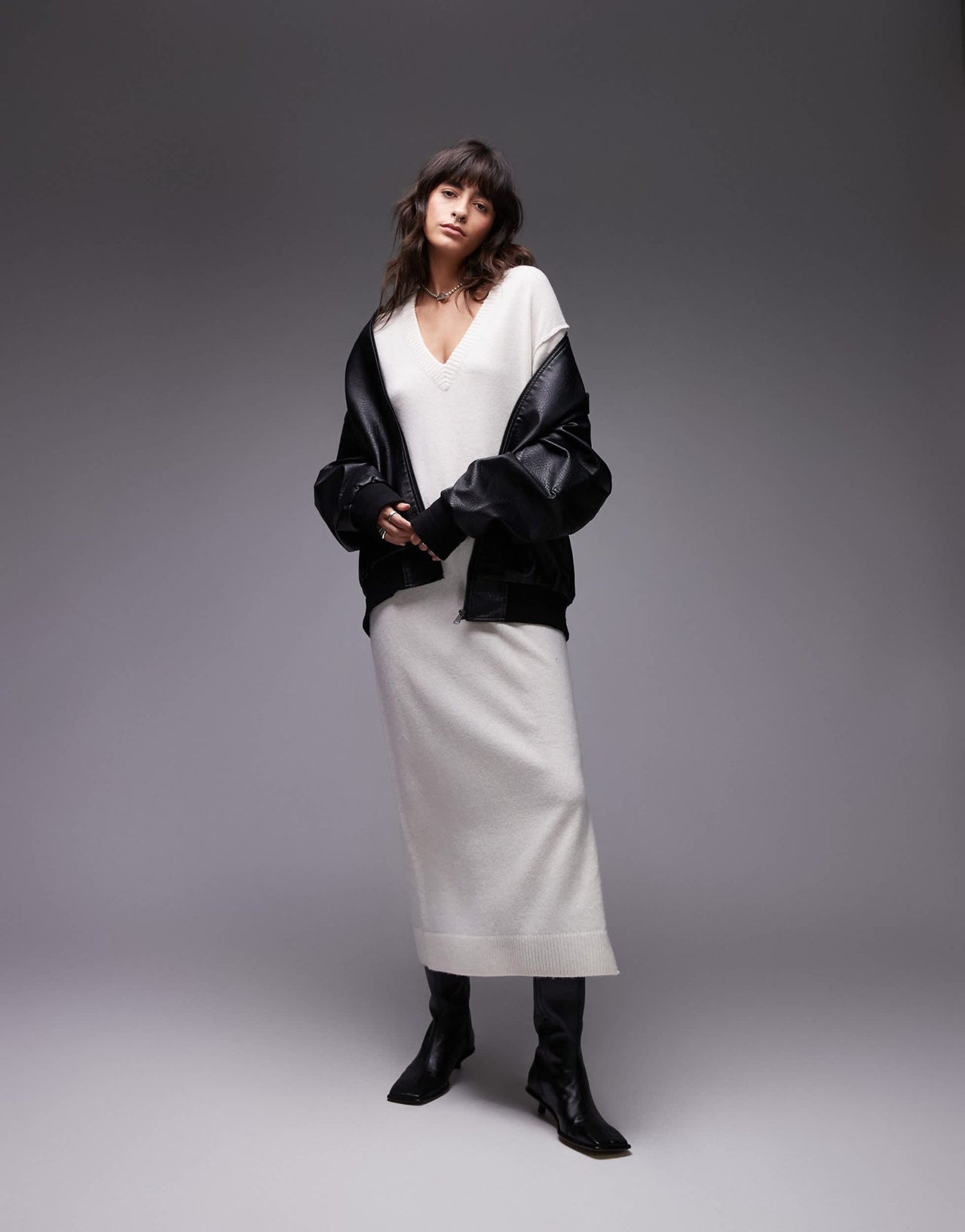 ARKET oversized knitted midaxi dress with side splits in off - white - ASOS Sample Sale