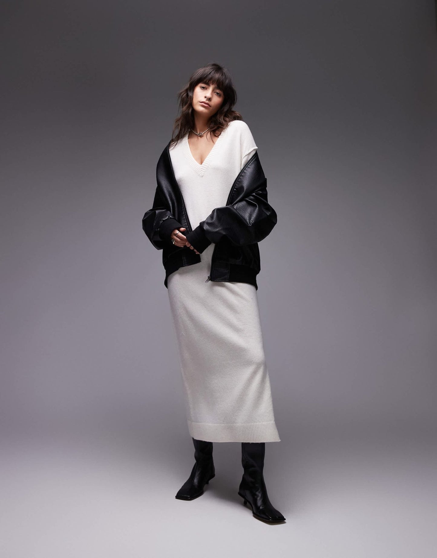 ARKET oversized knitted midaxi dress with side splits in off - white - ASOS Sample Sale