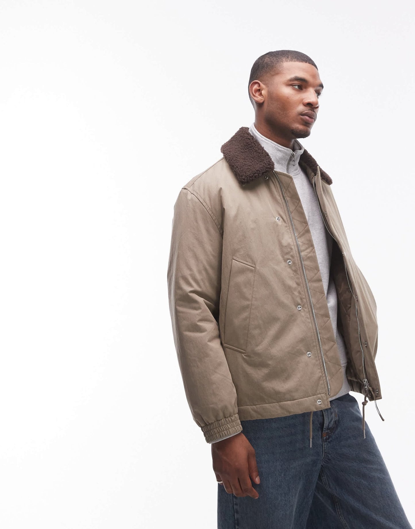 ARKET padded jacket in beige with faux fur collar - ASOS Sample Sale