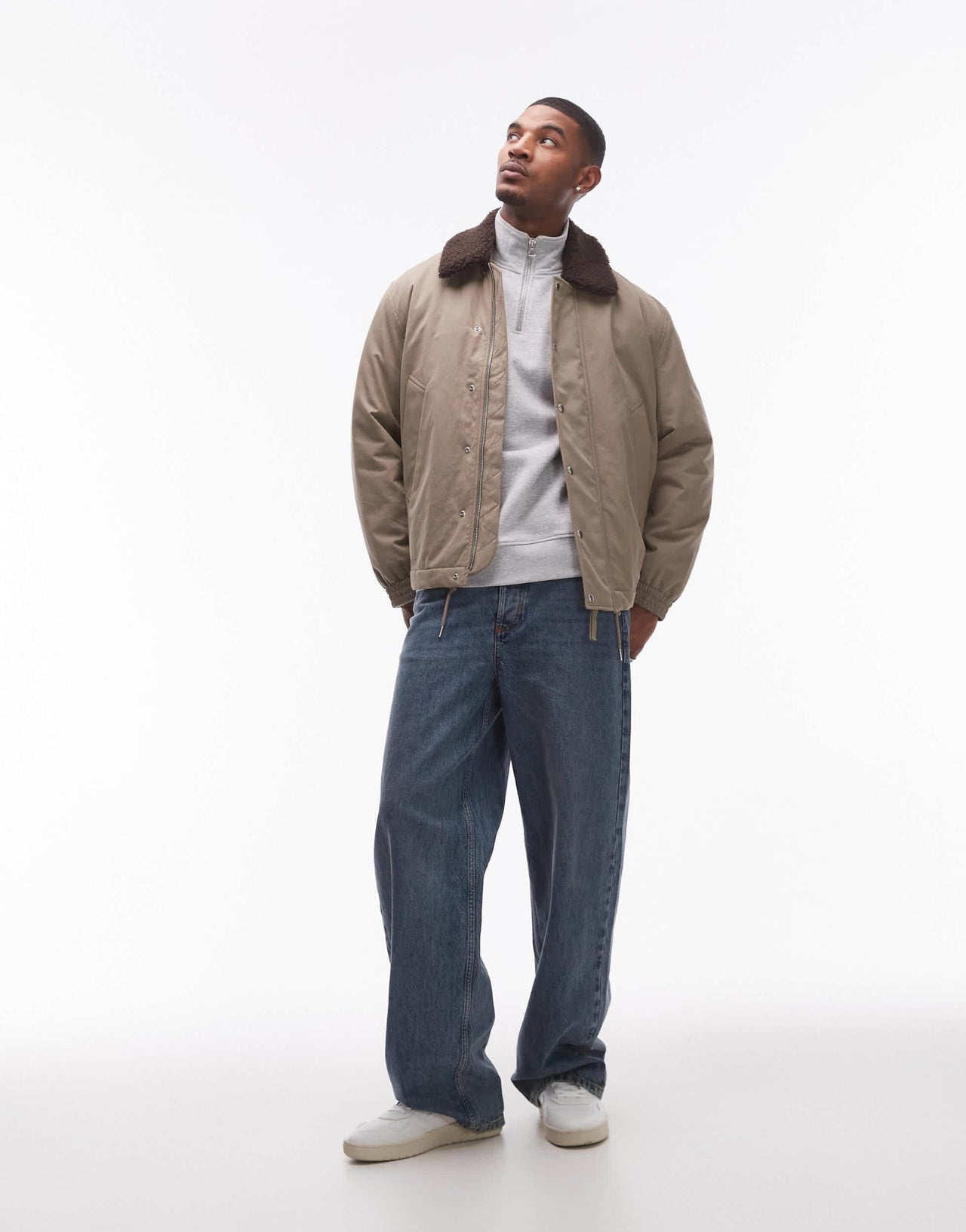 ARKET padded jacket in beige with faux fur collar - ASOS Sample Sale
