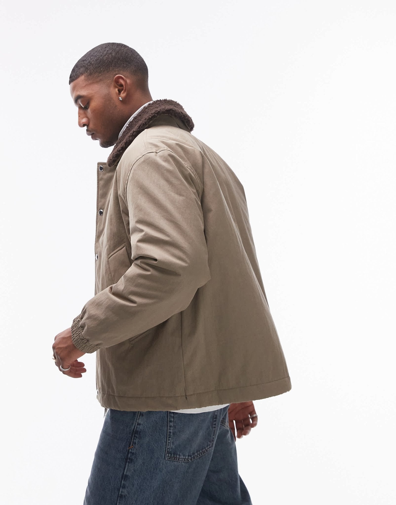 ARKET padded jacket in beige with faux fur collar - ASOS Sample Sale