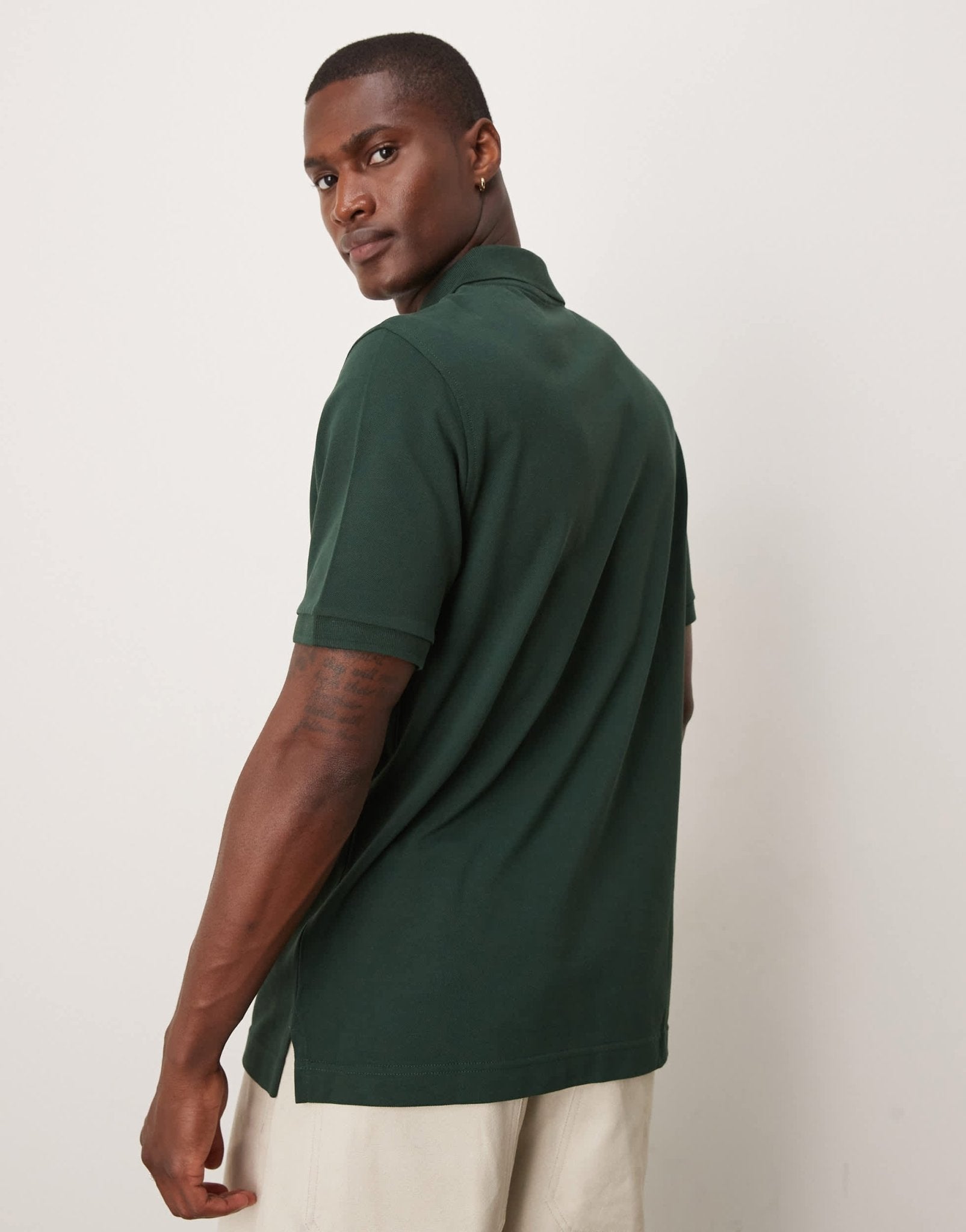 ARKET pique jersey short sleeve polo shirt in dark green - ASOS Sample Sale