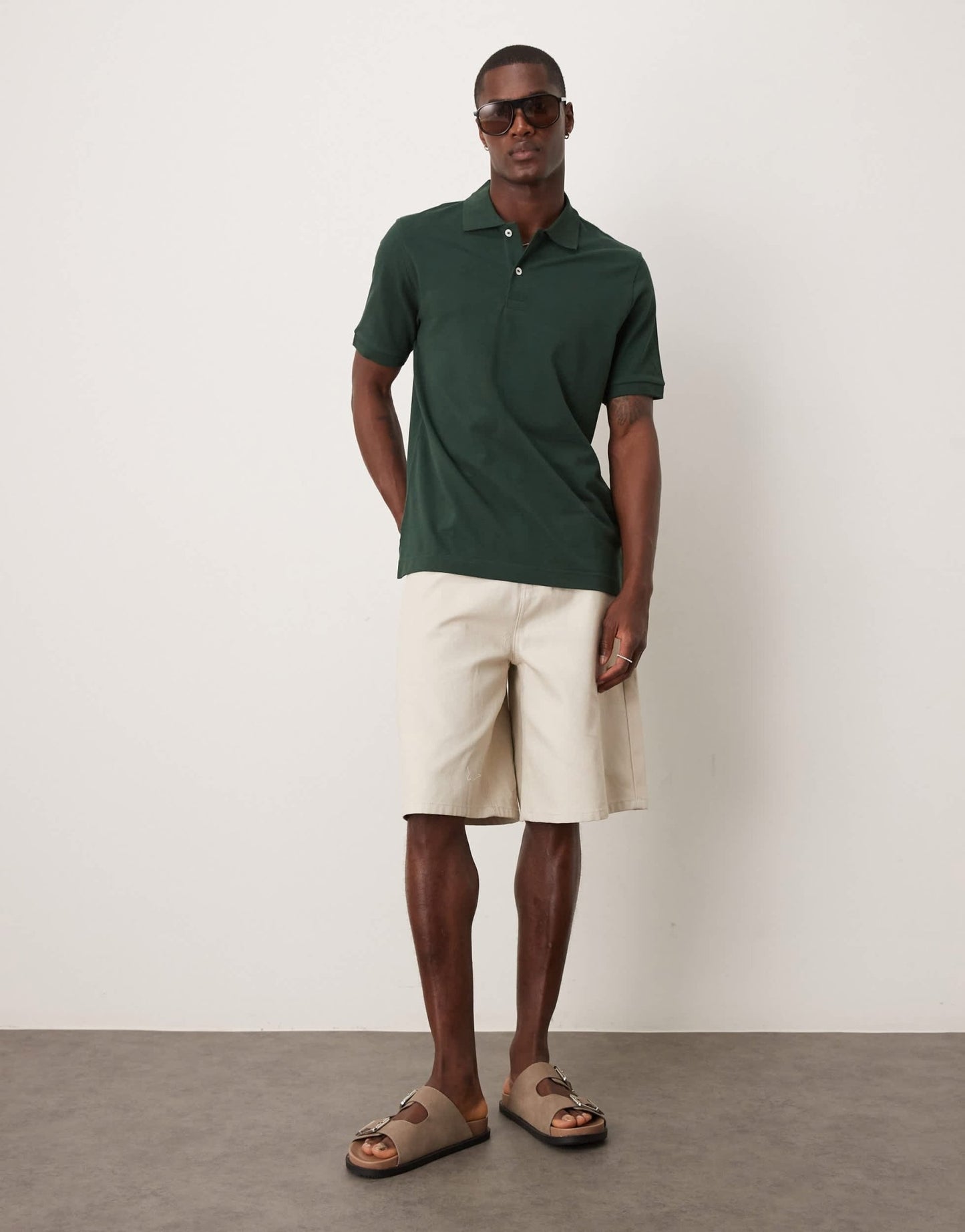 ARKET pique jersey short sleeve polo shirt in dark green - ASOS Sample Sale