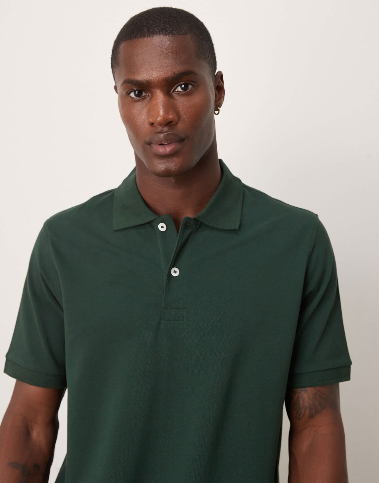 ARKET pique jersey short sleeve polo shirt in dark green - ASOS Sample Sale