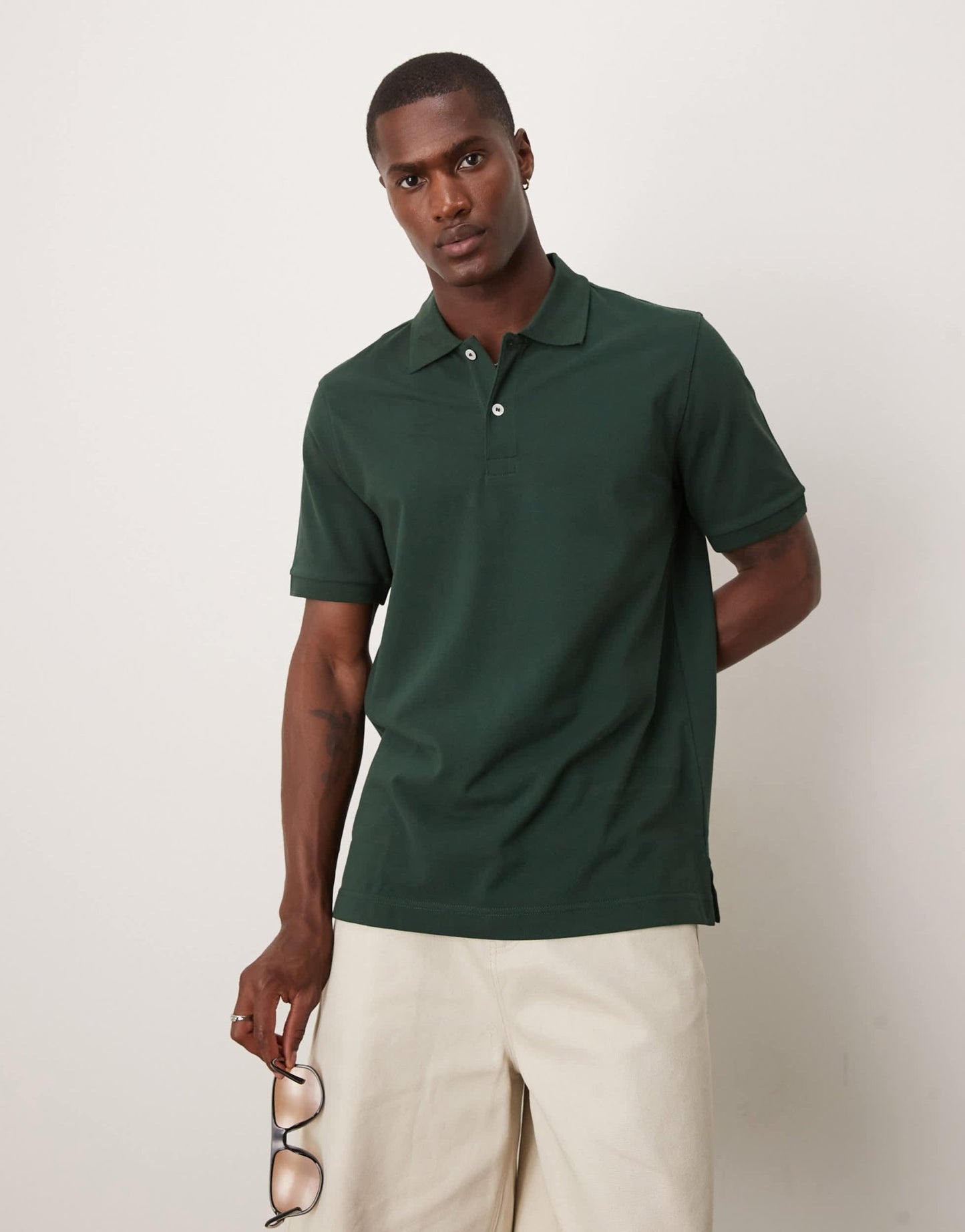 ARKET pique jersey short sleeve polo shirt in dark green - ASOS Sample Sale