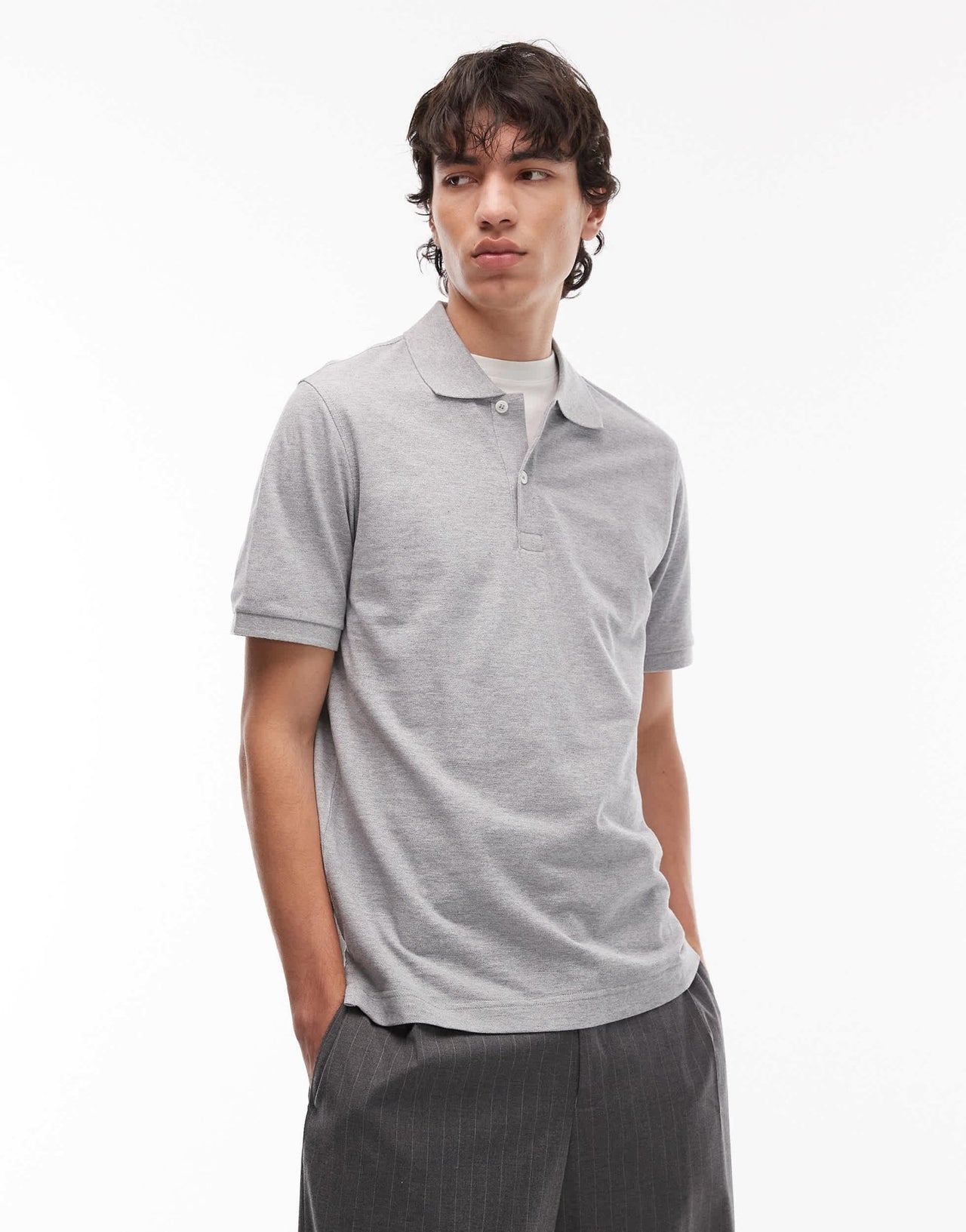 ARKET pique jersey short sleeve polo shirt in grey melange - ASOS Sample Sale