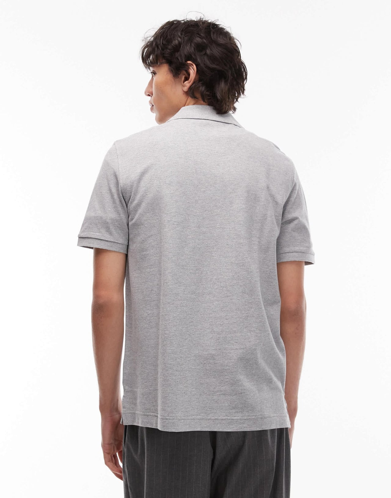 ARKET pique jersey short sleeve polo shirt in grey melange - ASOS Sample Sale