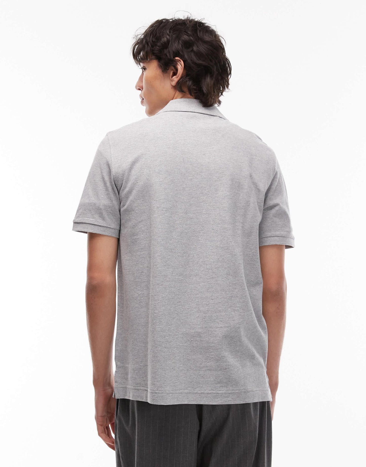 ARKET pique jersey short sleeve polo shirt in grey melange - ASOS Sample Sale