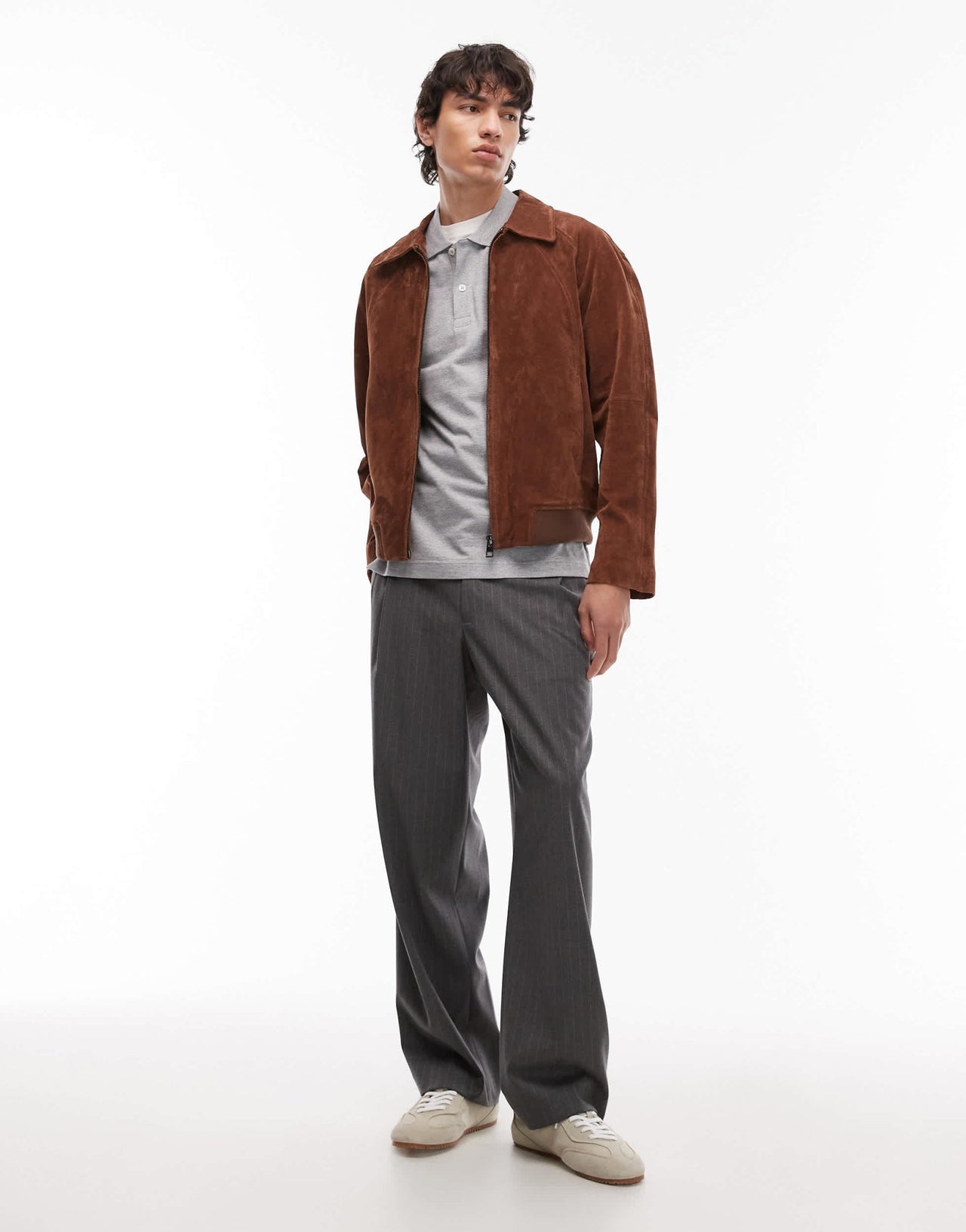 ARKET pique jersey short sleeve polo shirt in grey melange - ASOS Sample Sale