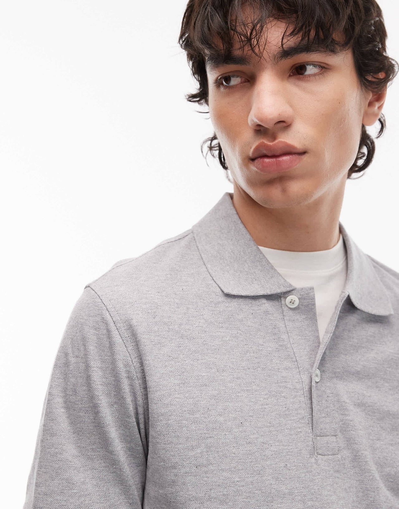 ARKET pique jersey short sleeve polo shirt in grey melange - ASOS Sample Sale