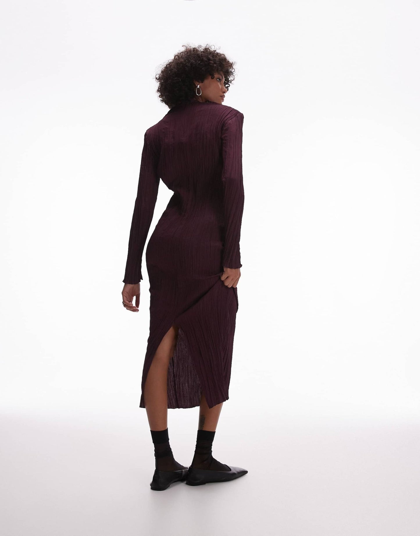 ARKET plisse maxi dress in burgundy - ASOS Sample Sale