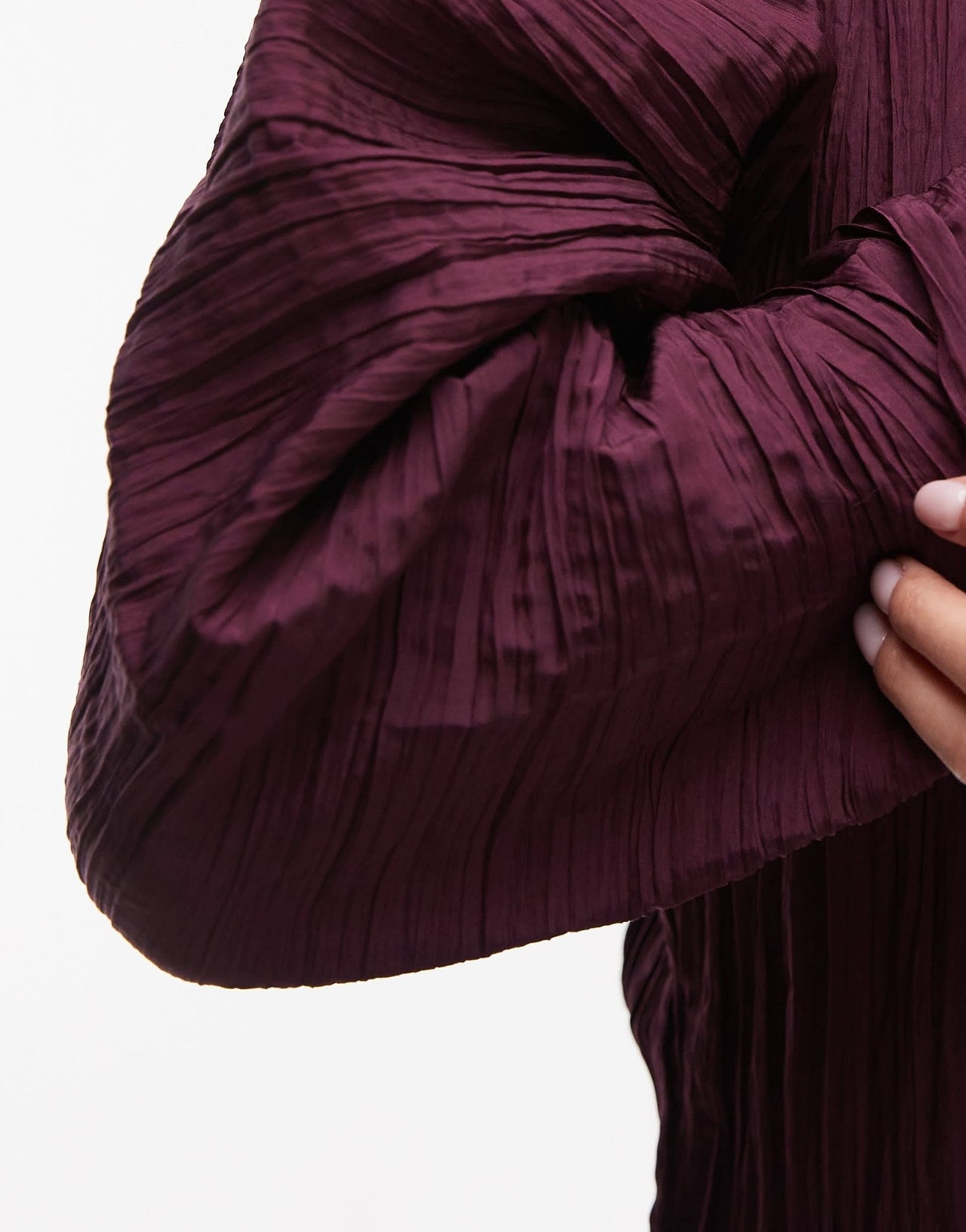 ARKET plisse top with sculptural sleeves in burgundy - ASOS Sample Sale