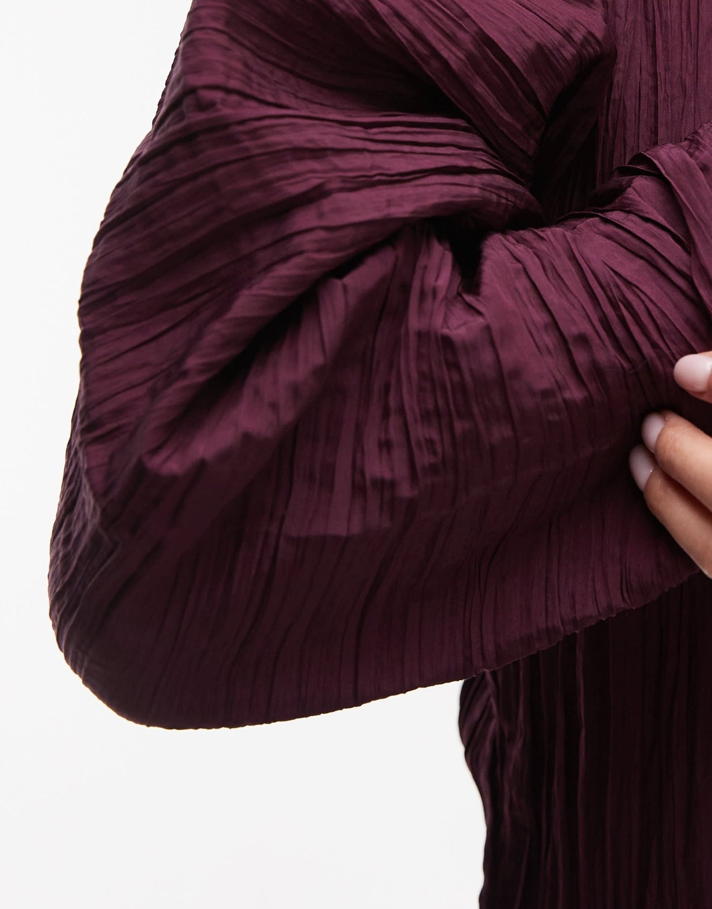 ARKET plisse top with sculptural sleeves in burgundy - ASOS Sample Sale