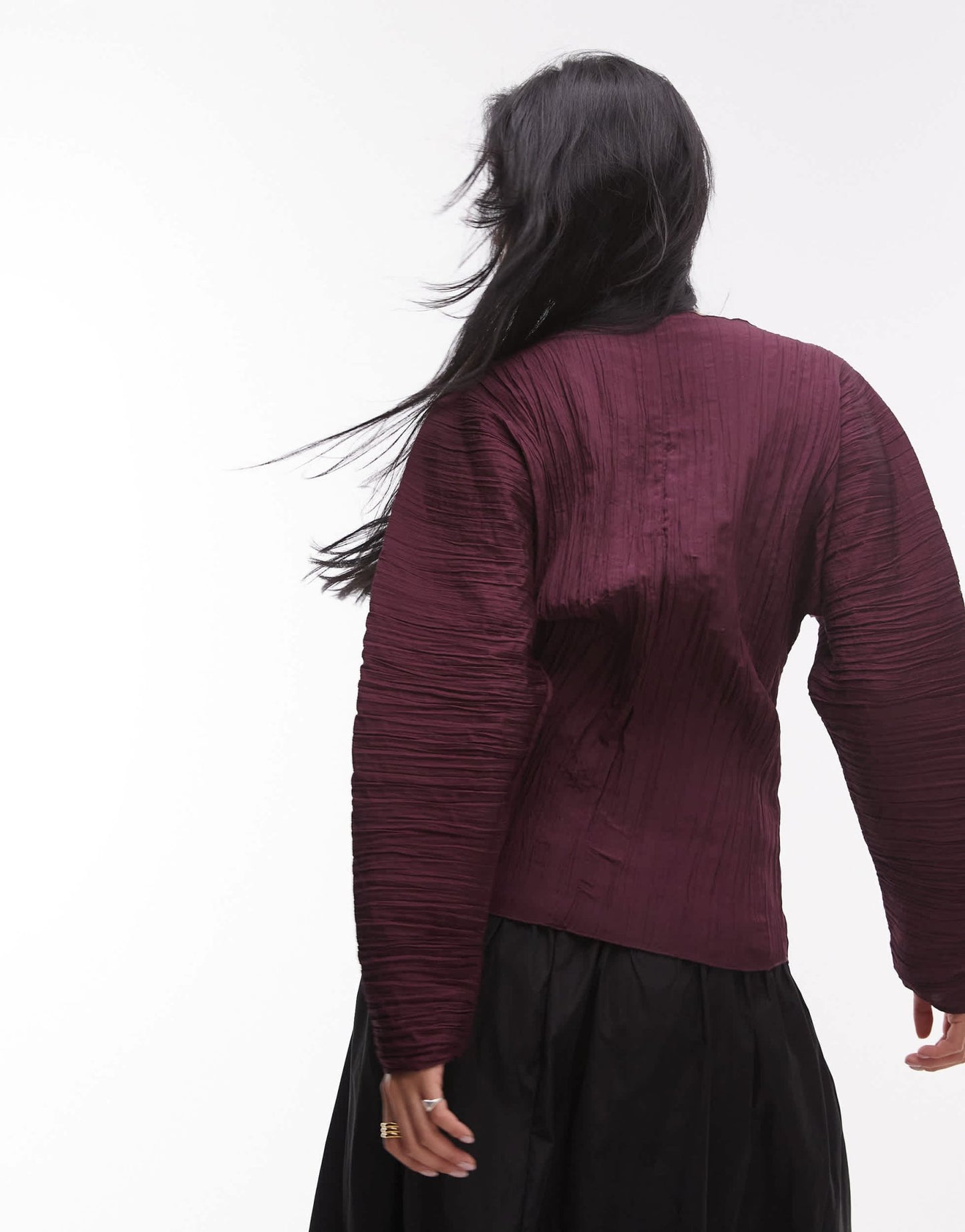 ARKET plisse top with sculptural sleeves in burgundy - ASOS Sample Sale