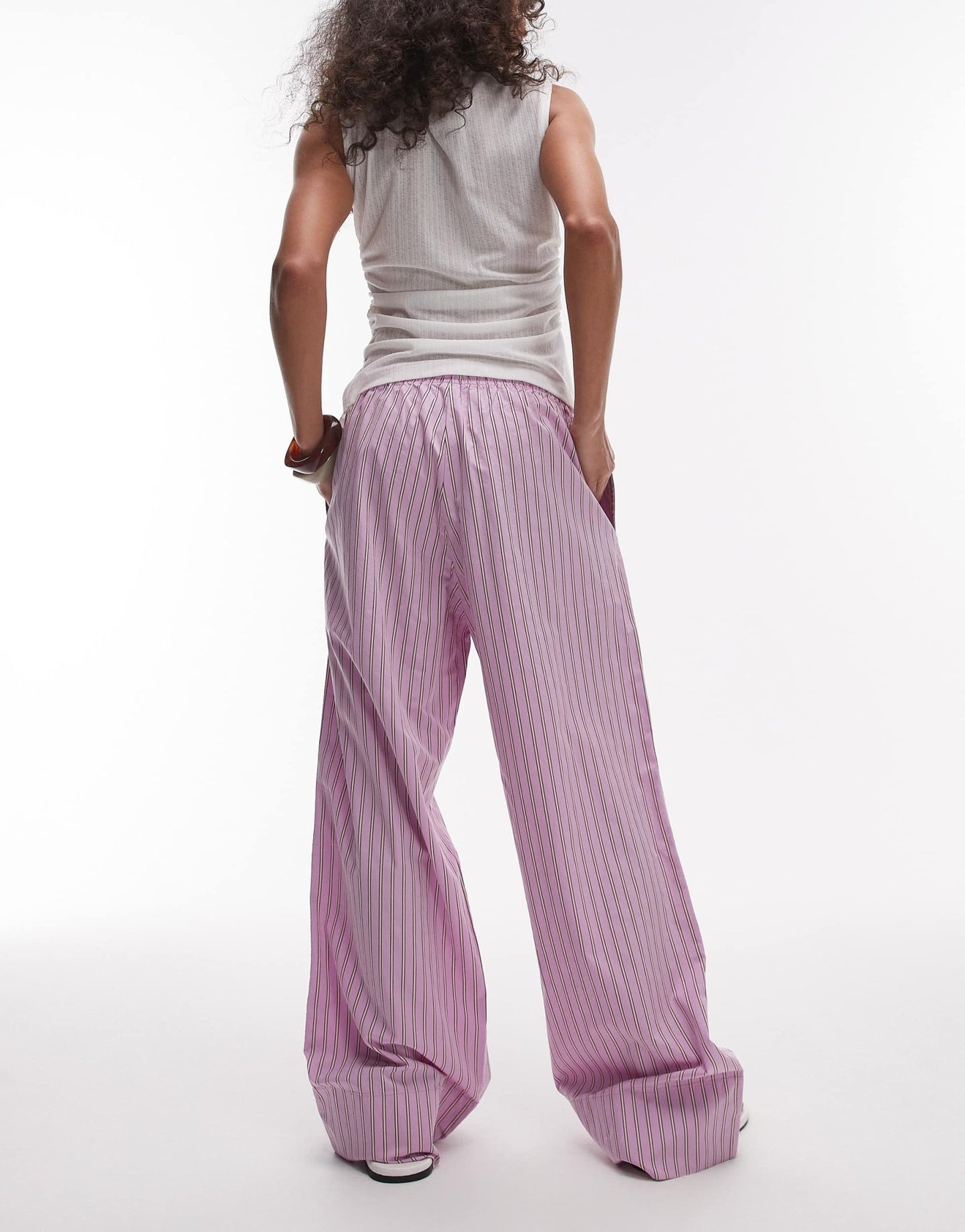 ARKET poplin straight leg trousers with pull - on waist in lilac stripes - ASOS Sample Sale