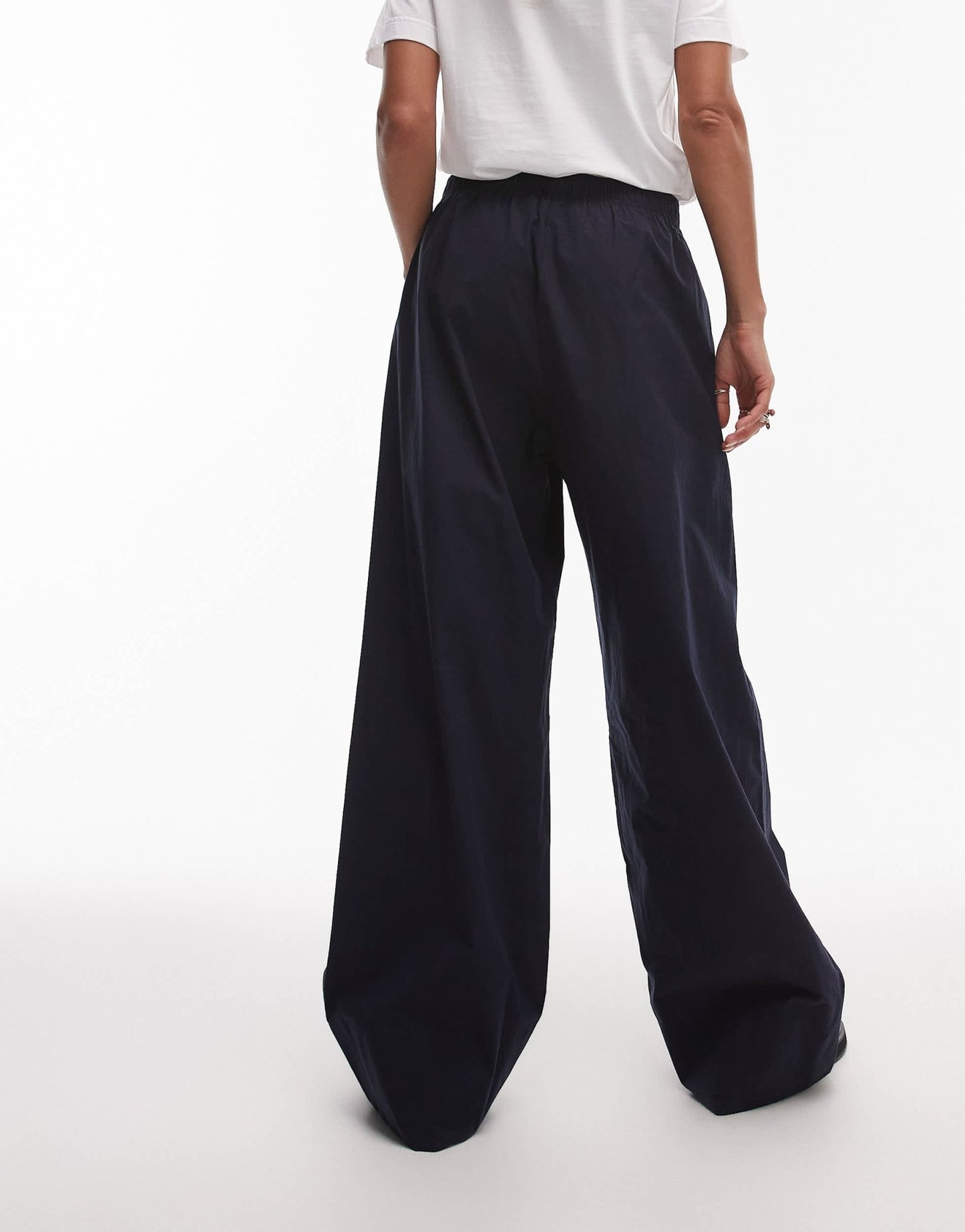 ARKET poplin straight leg trousers with pull - on waist in navy - ASOS Sample Sale