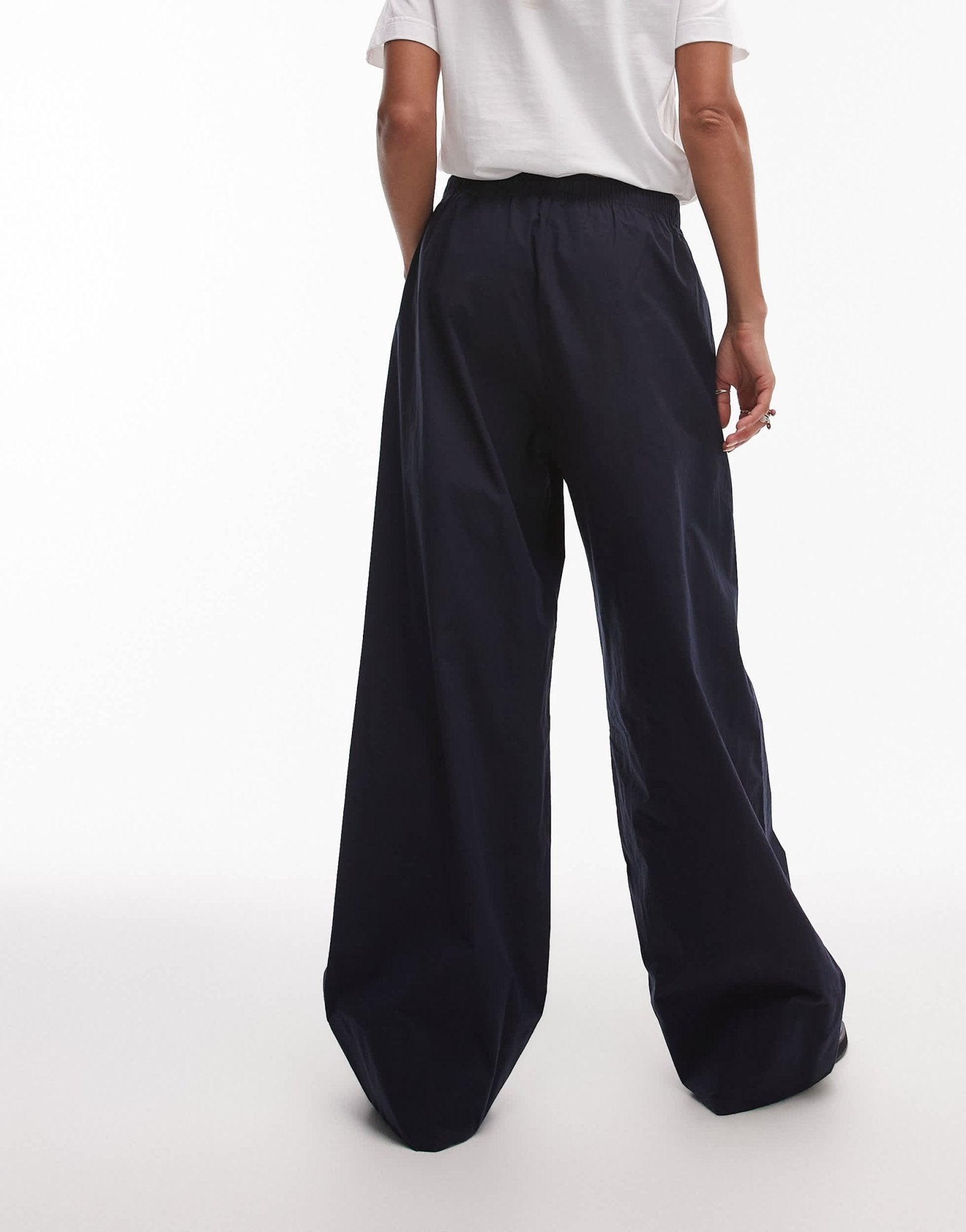 ARKET poplin straight leg trousers with pull - on waist in navy - ASOS Sample Sale