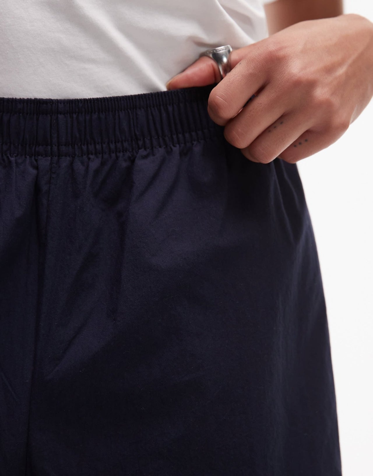 ARKET poplin straight leg trousers with pull - on waist in navy - ASOS Sample Sale