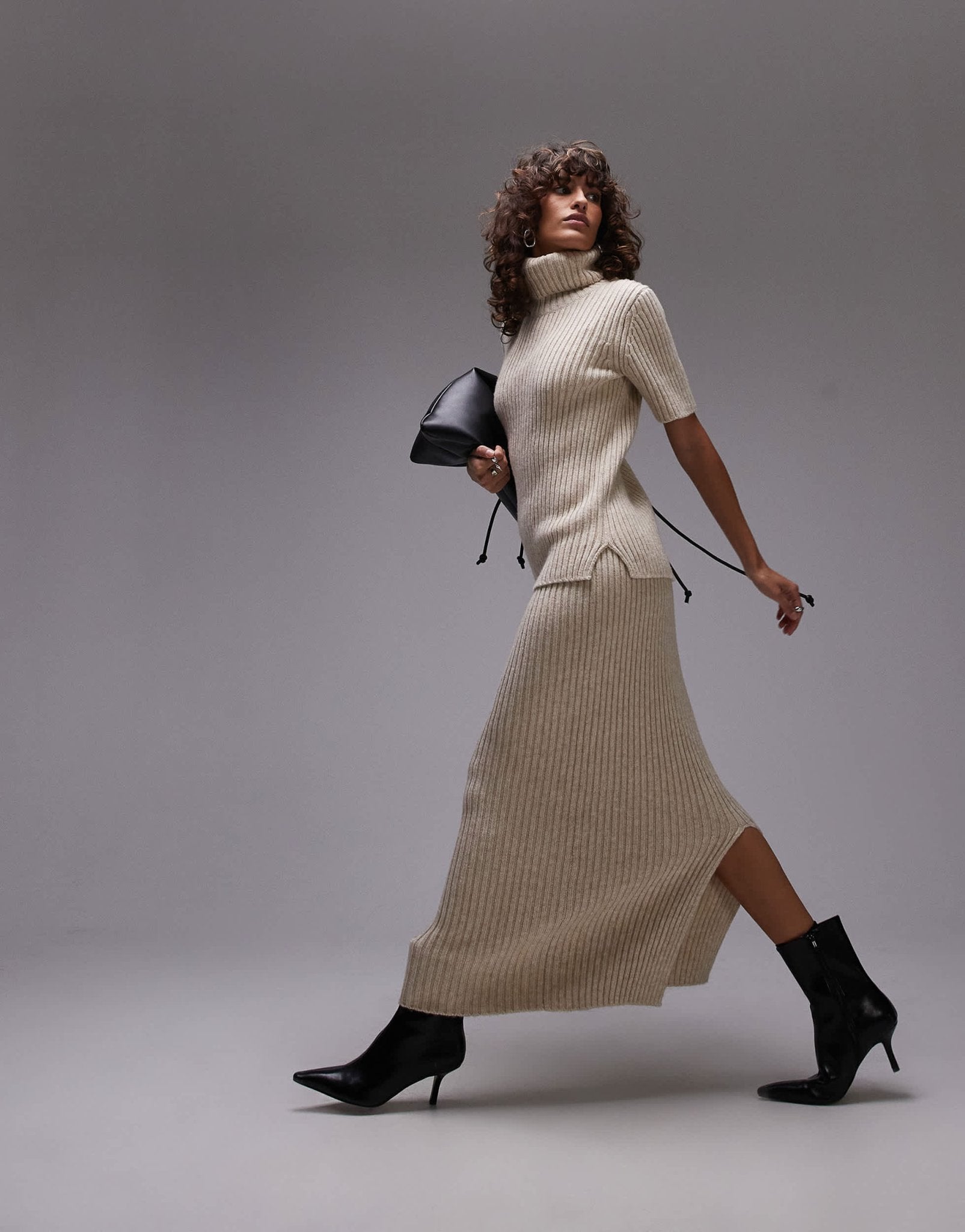 ARKET premium co - ord wool and cotton blend knitted rib maxi skirt in light beige - ASOS Sample Sale