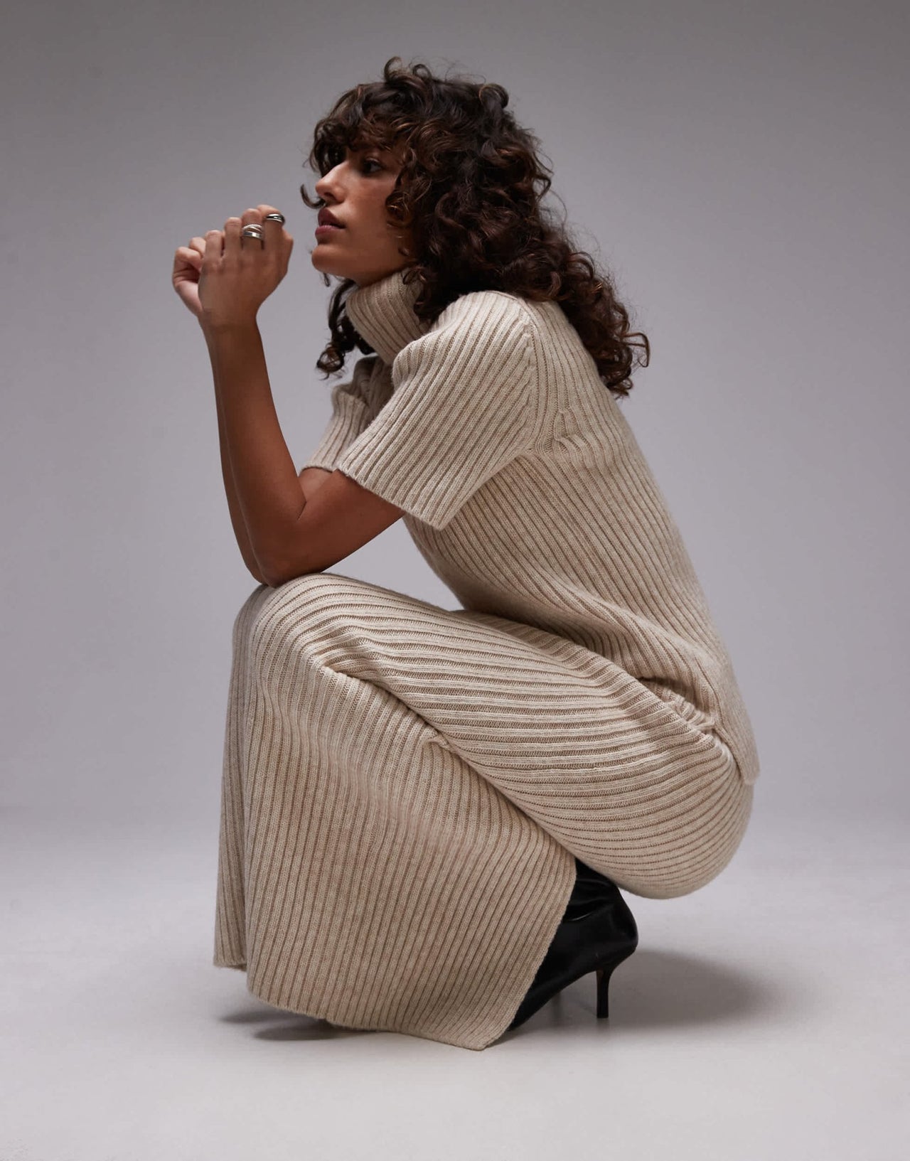 ARKET premium co - ord wool and cotton blend knitted rib maxi skirt in light beige - ASOS Sample Sale