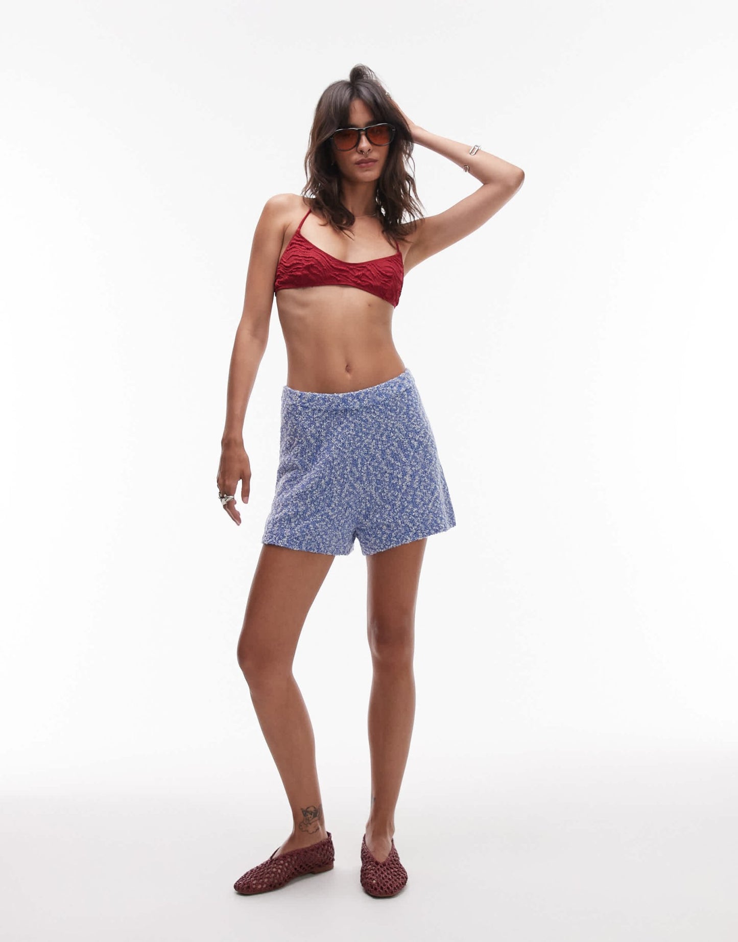 ARKET pull on knitted micro beach shorts in blue - ASOS Sample Sale
