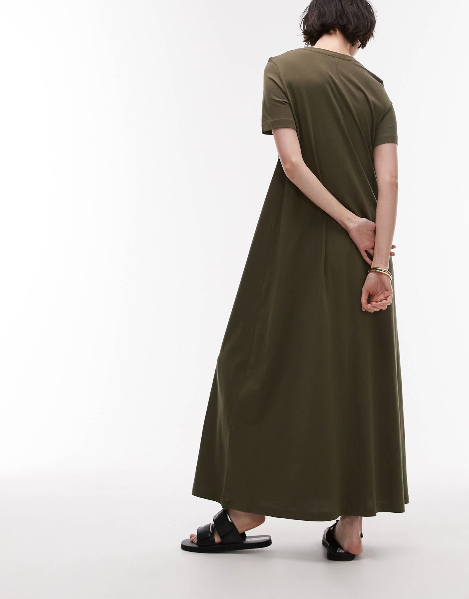 ARKET pure cotton column maxi dress with short sleeves in khaki - ASOS Sample Sale