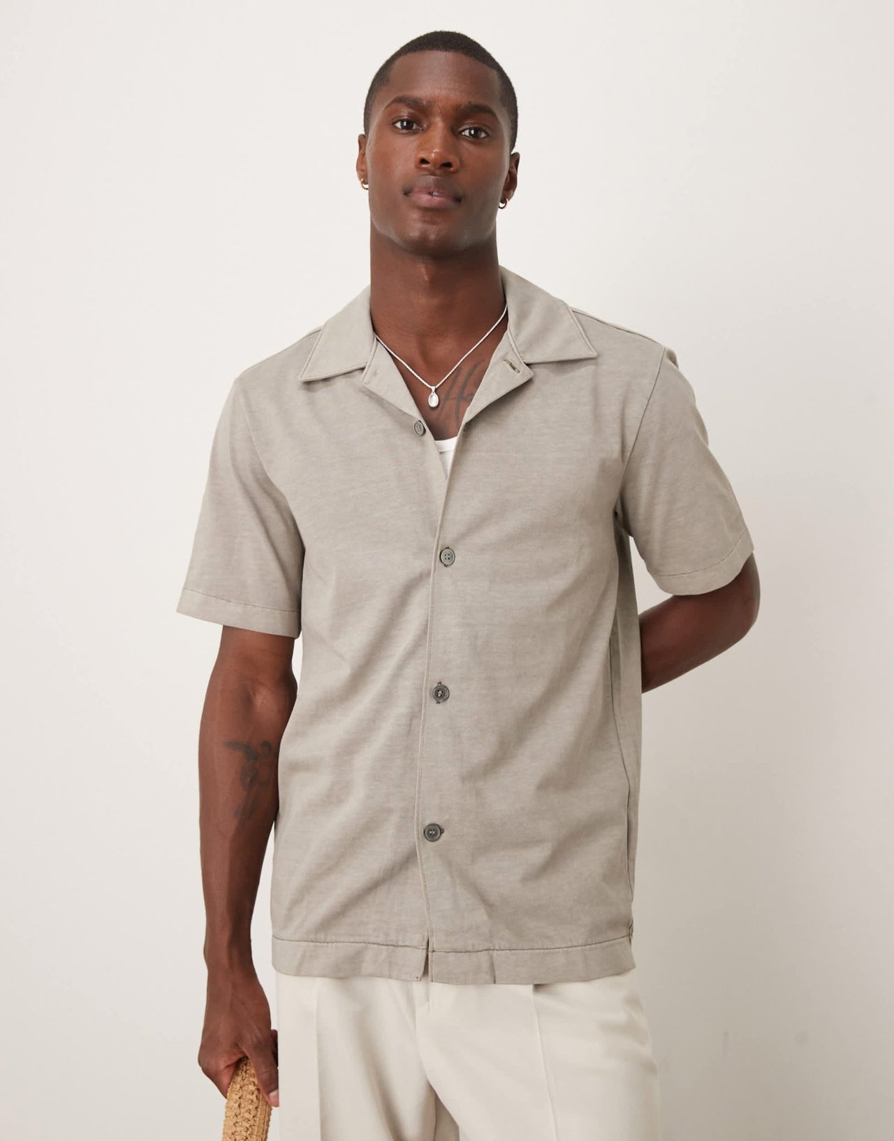 ARKET pure cotton heavyweight jersey short sleeve shirt in grey - ASOS Sample Sale