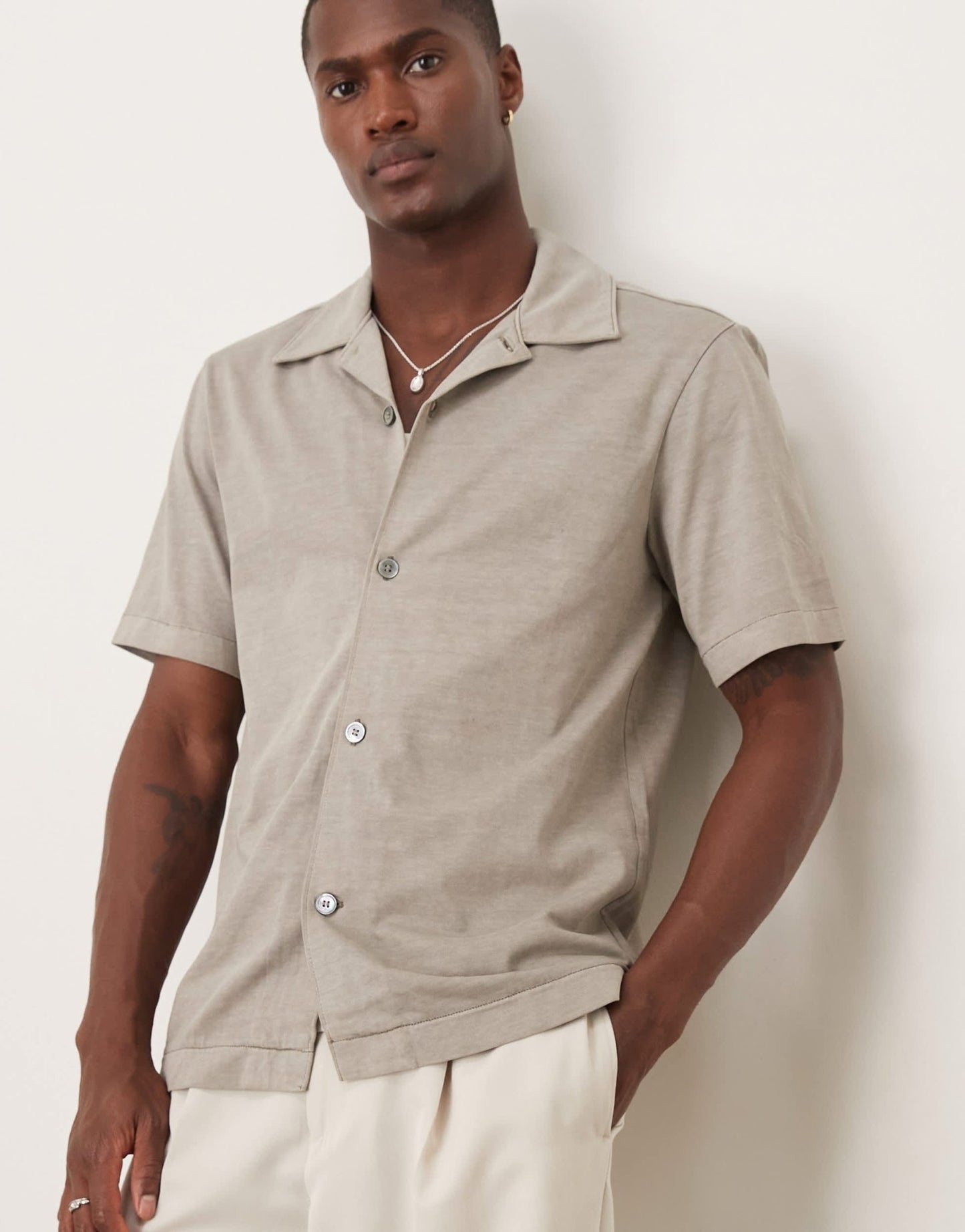 ARKET pure cotton heavyweight jersey short sleeve shirt in grey - ASOS Sample Sale