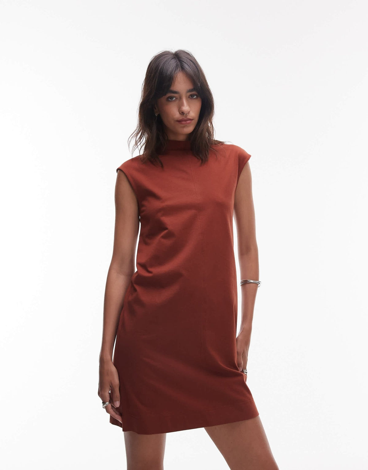 ARKET pure cotton high neck cap sleeve mini dress in rust - ASOS Sample Sale