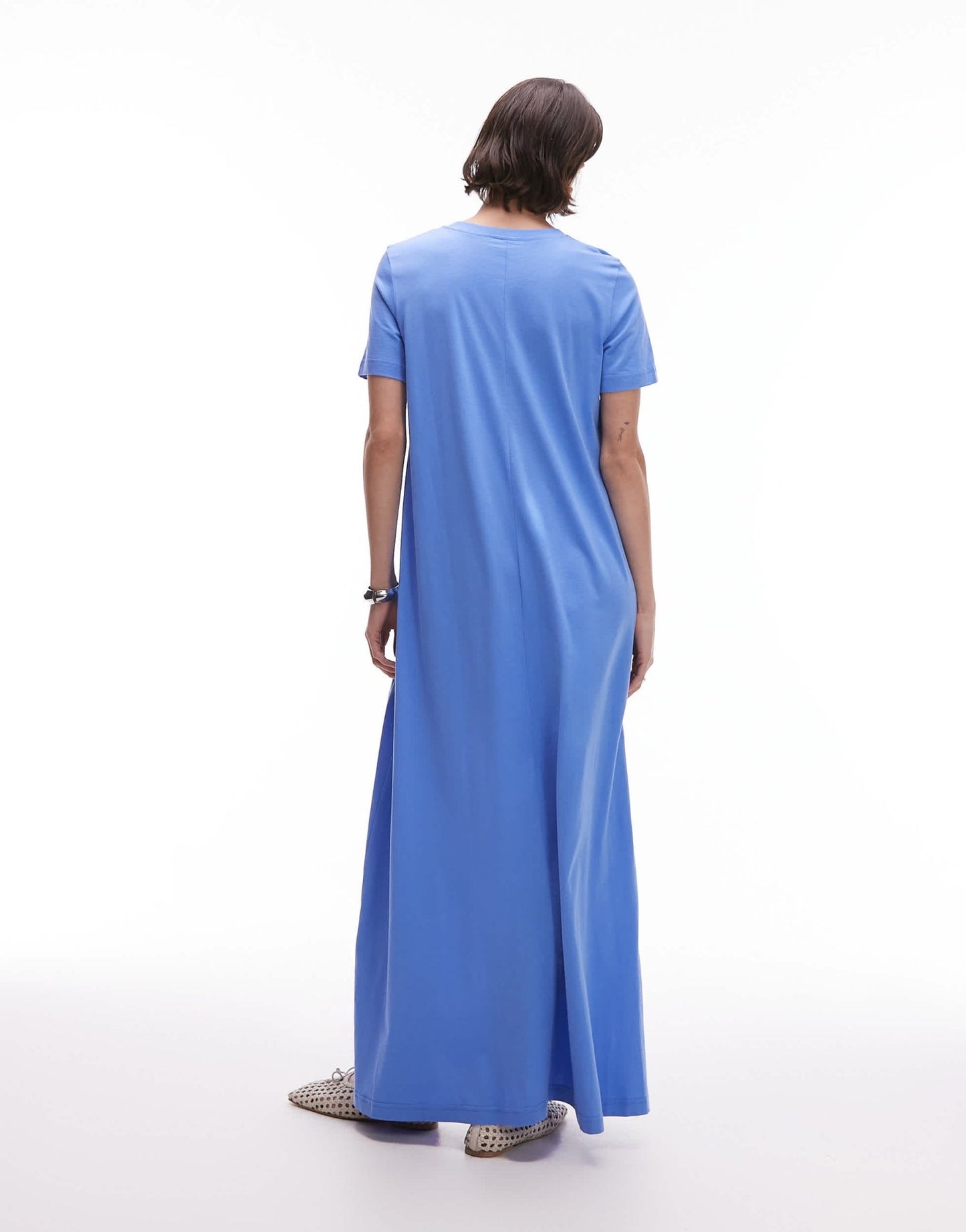 ARKET pure cotton jersey maxi dress with short sleeves in blue - ASOS Sample Sale