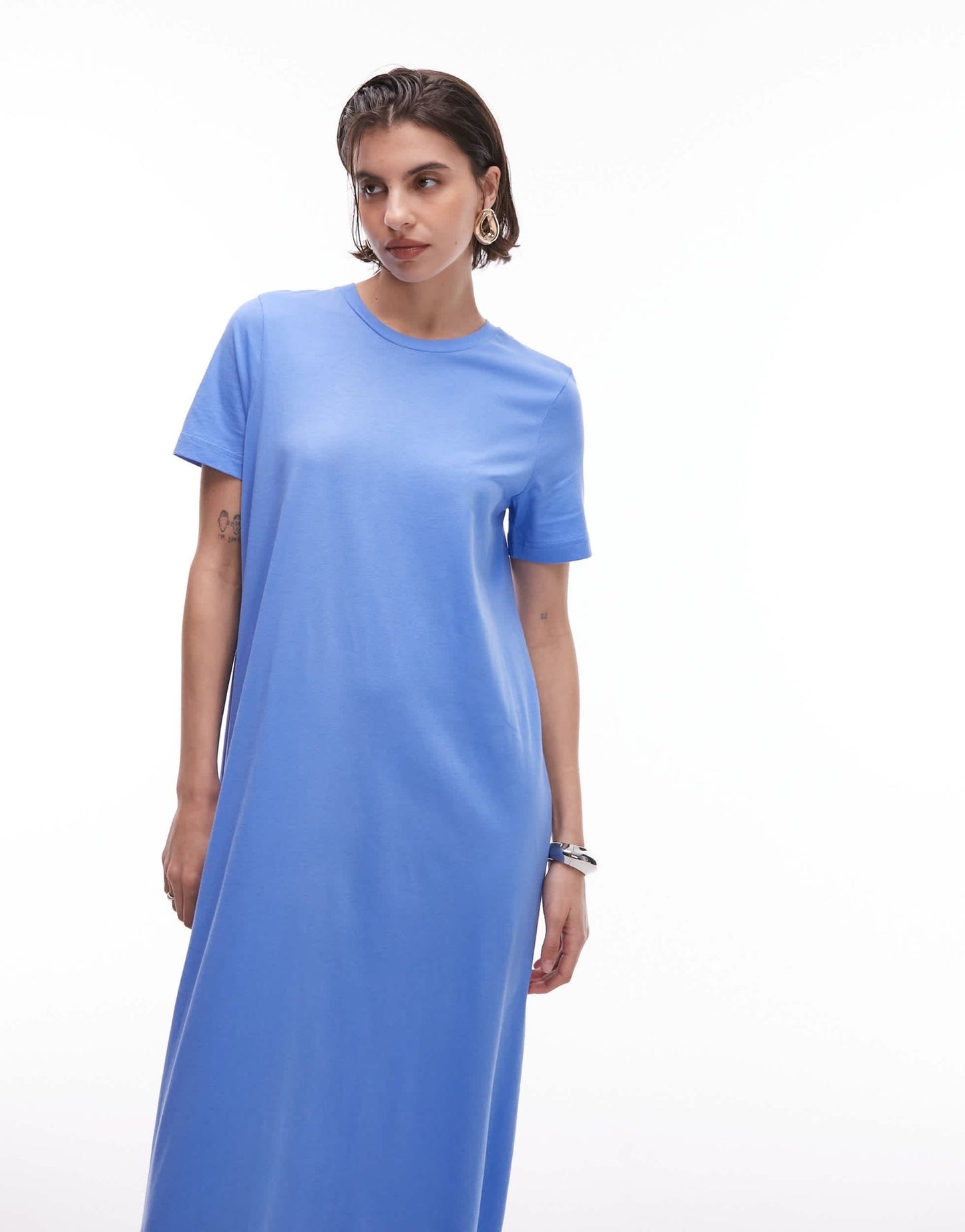 ARKET pure cotton jersey maxi dress with short sleeves in blue - ASOS Sample Sale