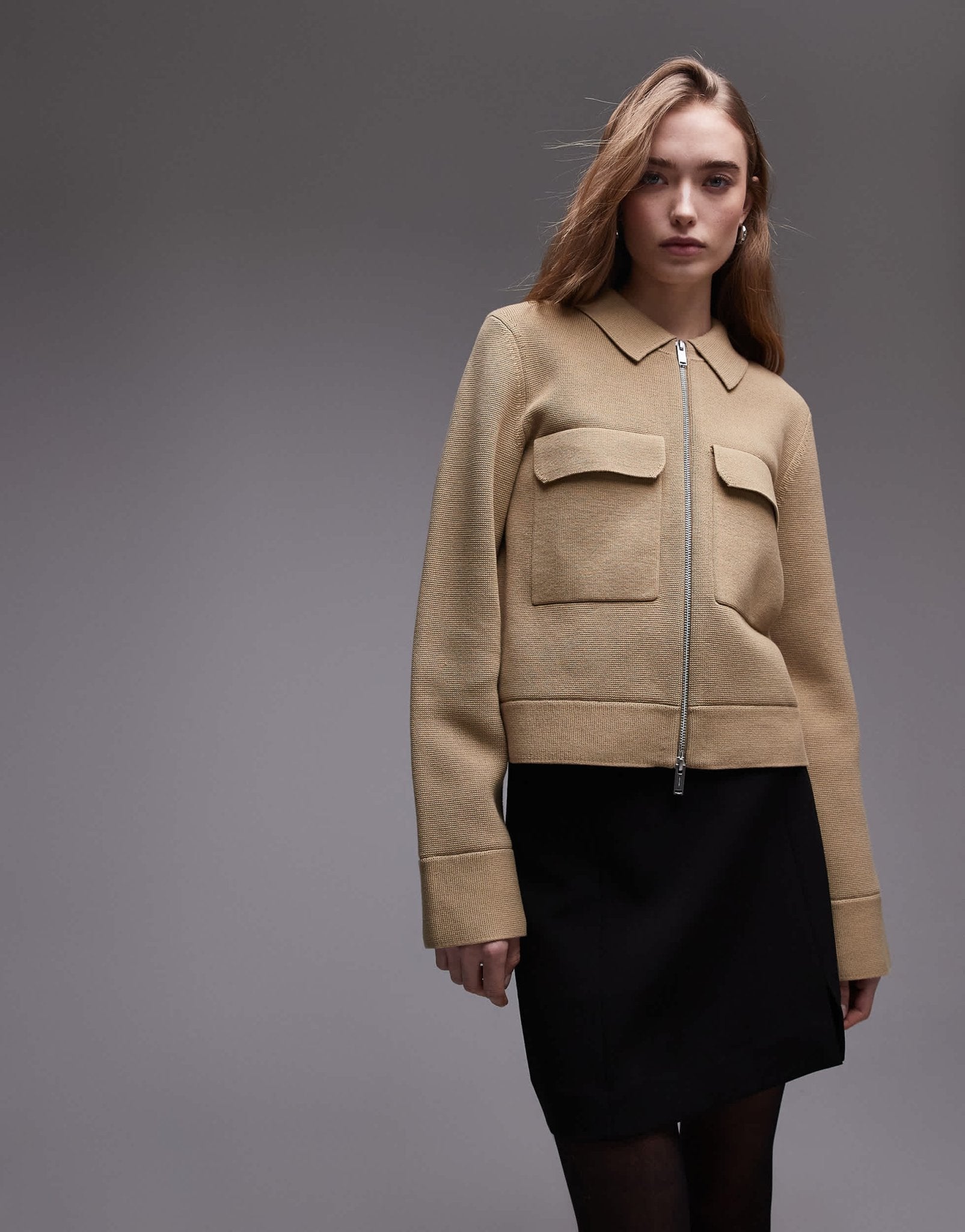 ARKET pure cotton knitted compact utility jacket in dark beige - ASOS Sample Sale