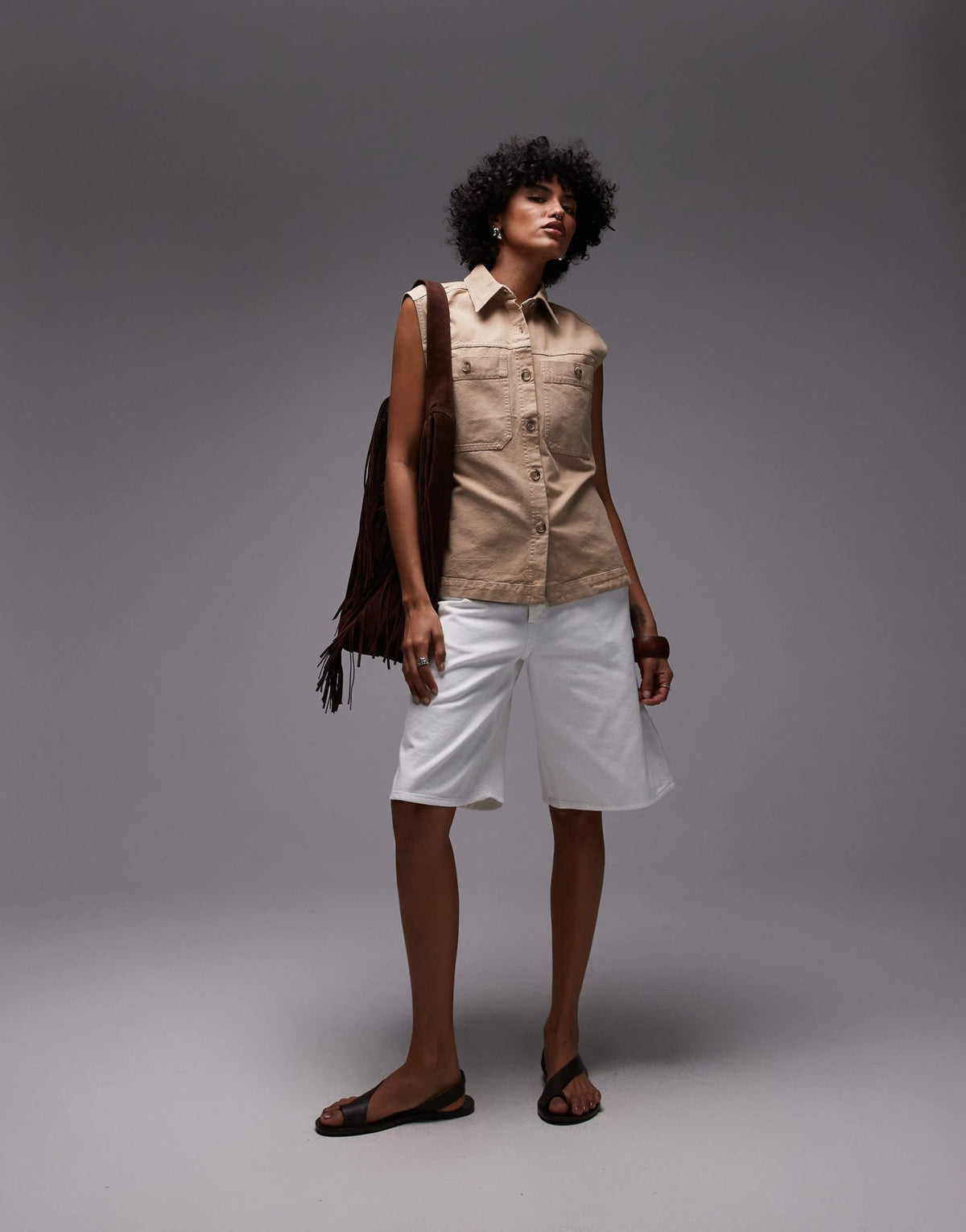 ARKET pure cotton oversized belted workwear waistcoat in beige - ASOS Sample Sale