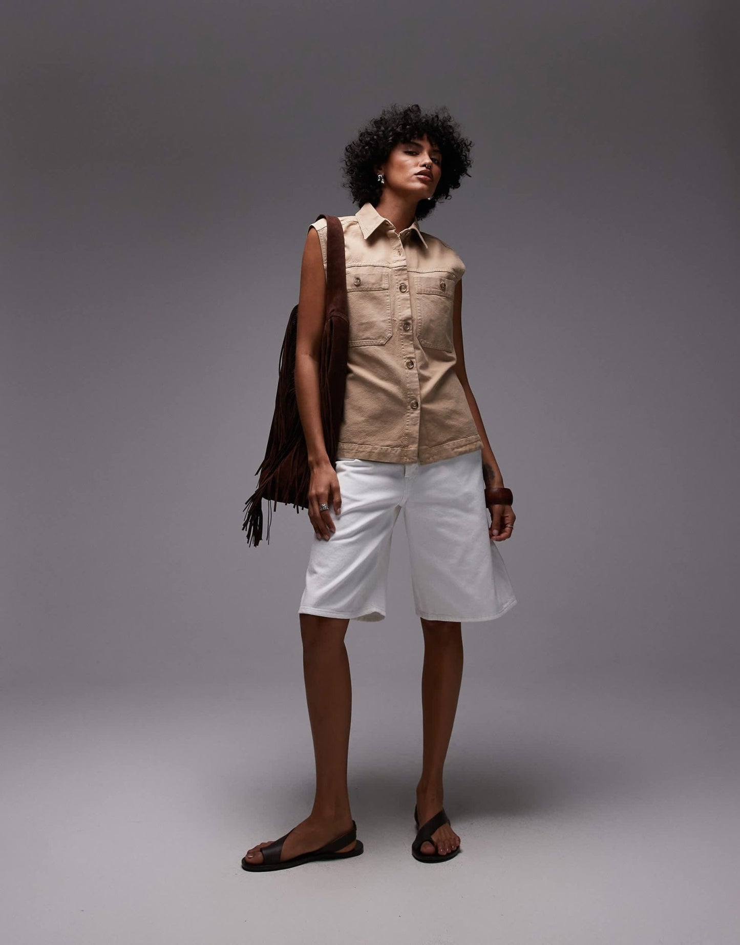 ARKET pure cotton oversized belted workwear waistcoat in beige - ASOS Sample Sale
