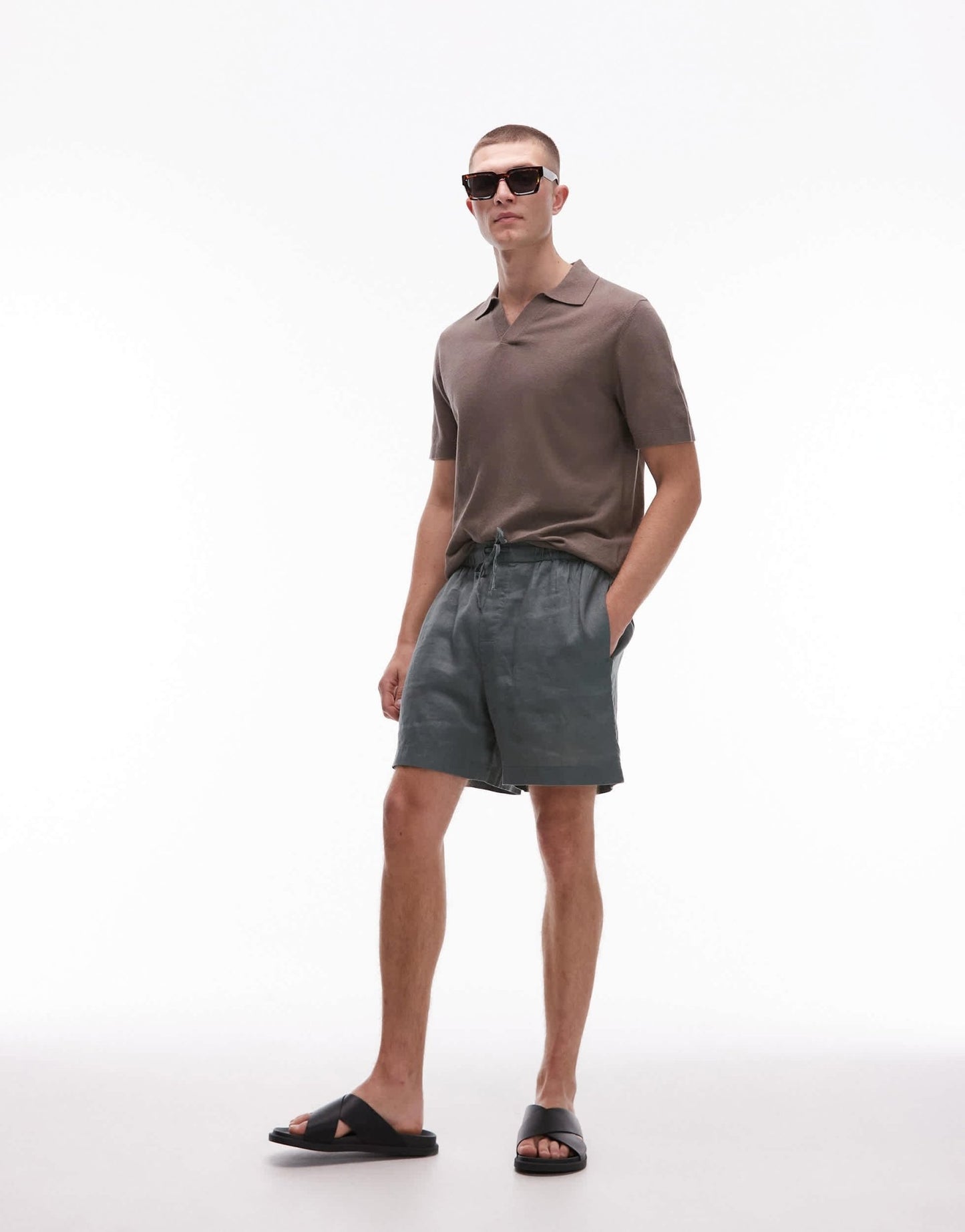 ARKET pure linen drawstring shorts in khaki green - ASOS Sample Sale