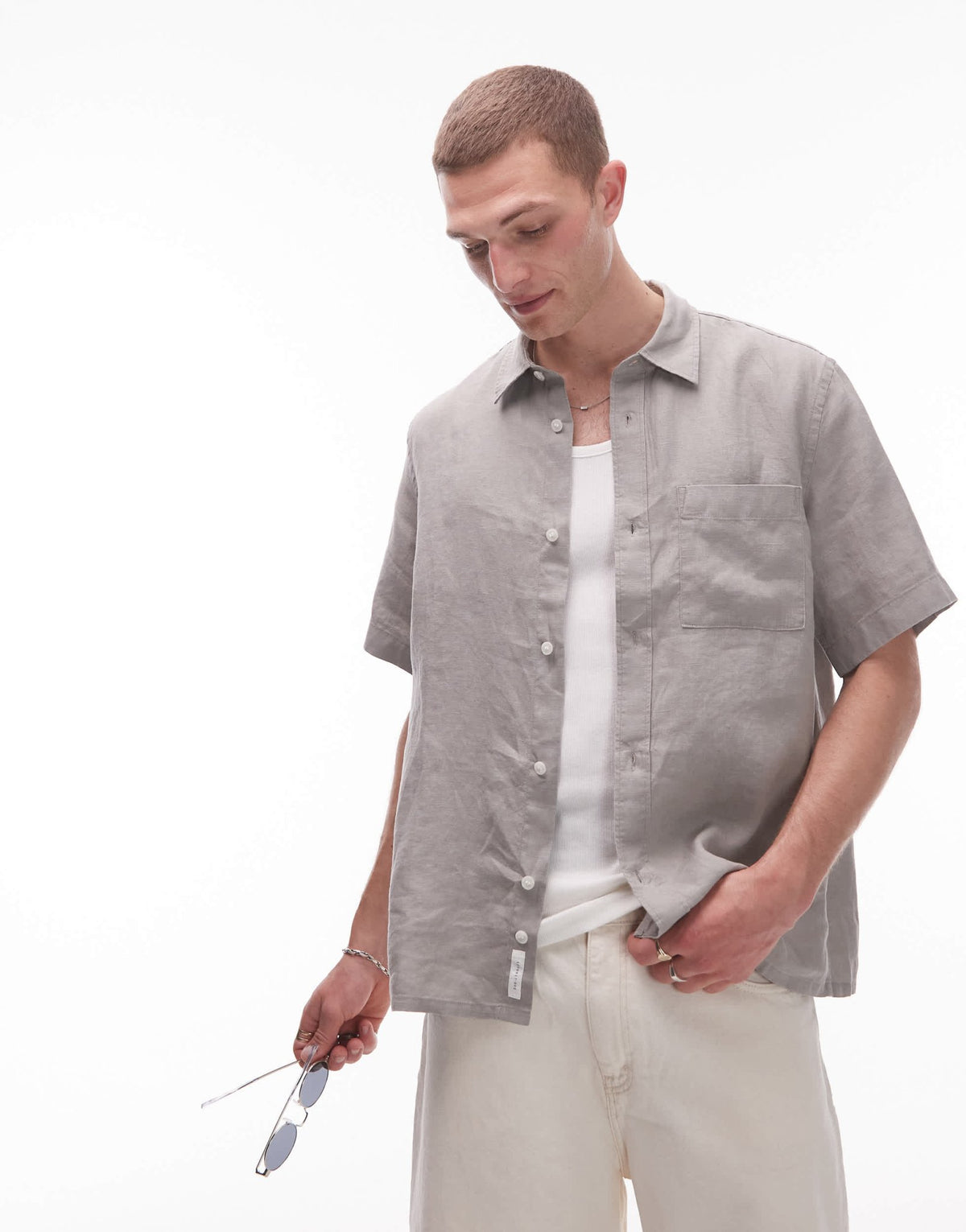 ARKET pure linen relaxed short sleeved shirt in grey - ASOS Sample Sale