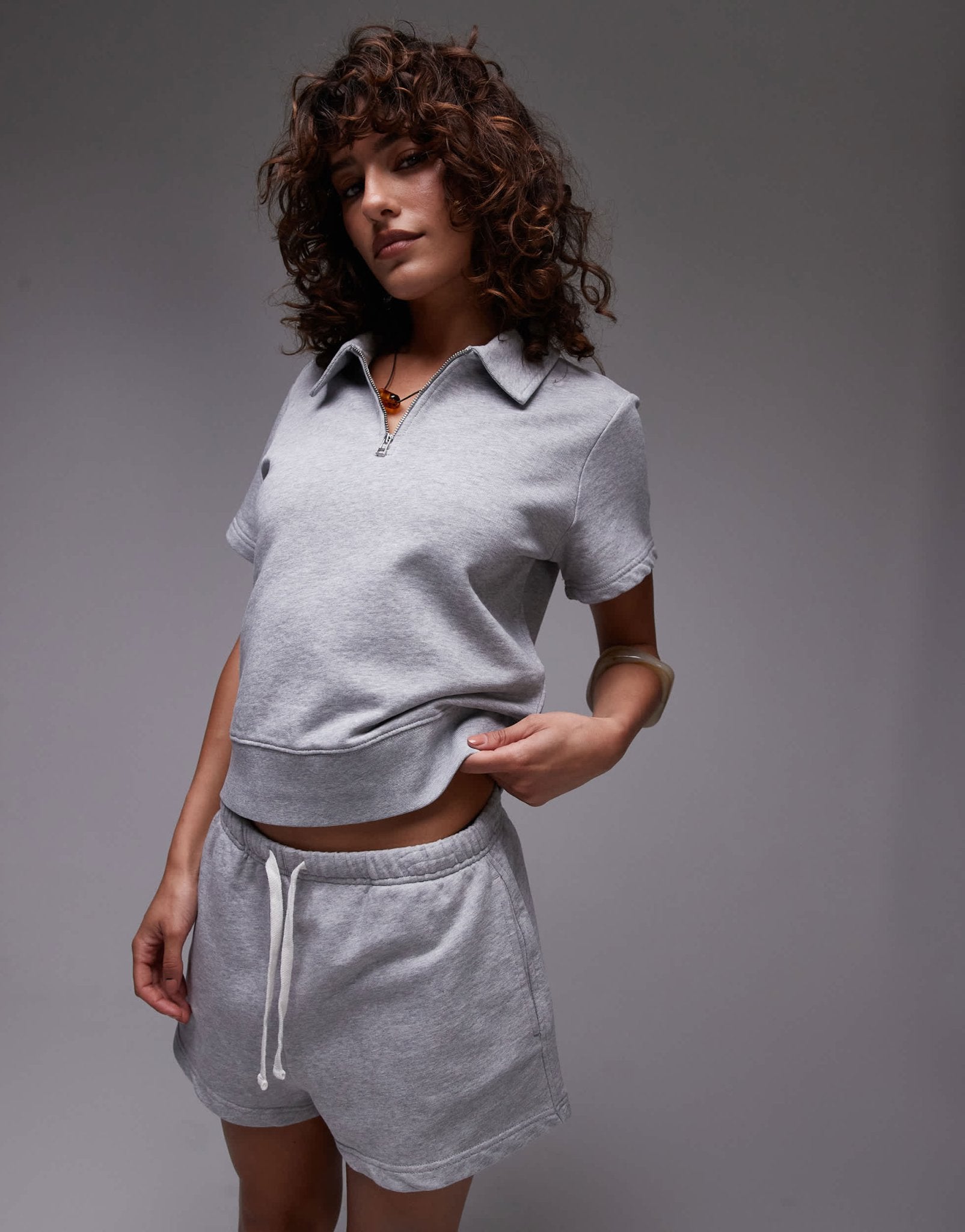 ARKET quarter zip short sleeve polo in grey - ASOS Sample Sale