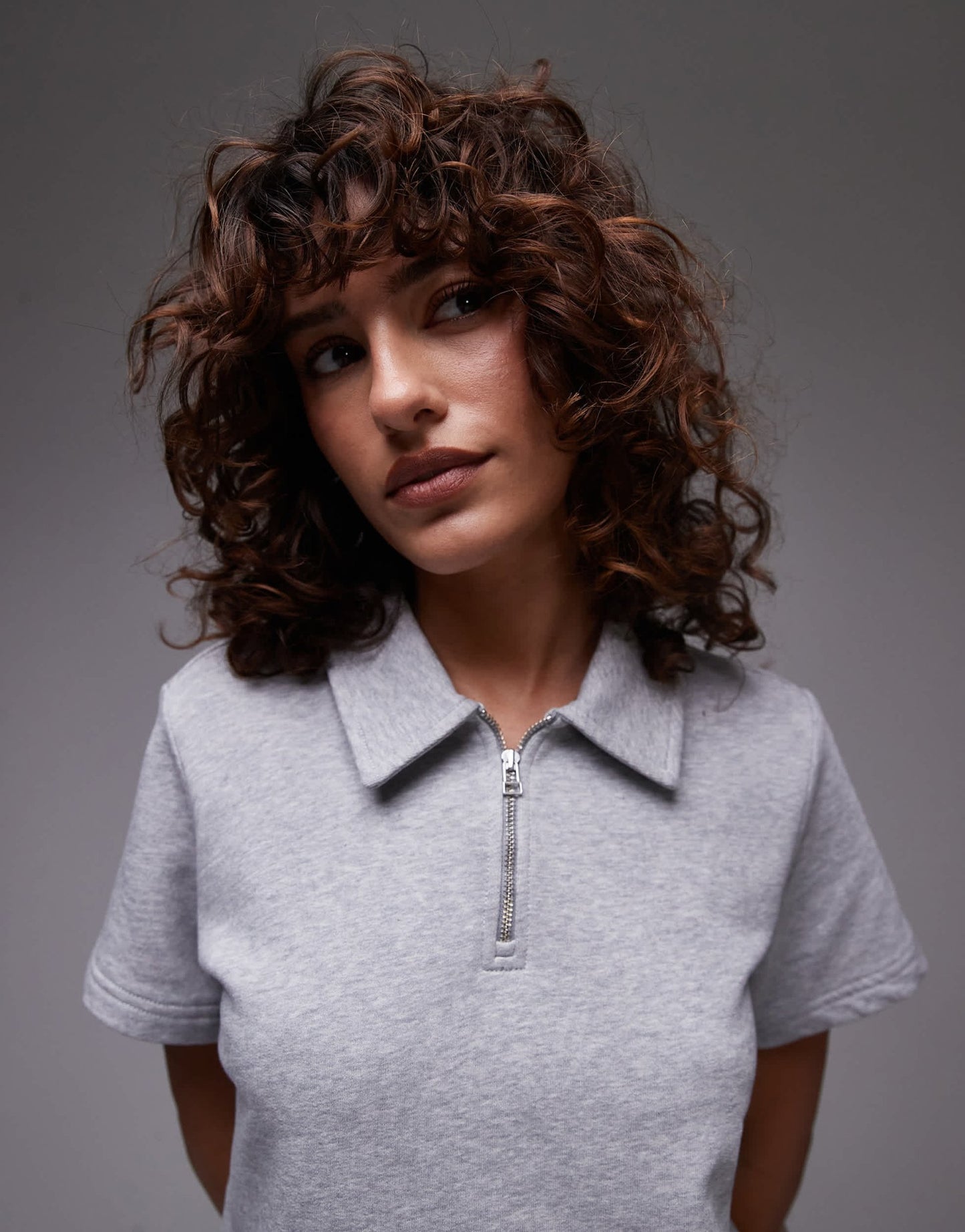 ARKET quarter zip short sleeve polo in grey - ASOS Sample Sale