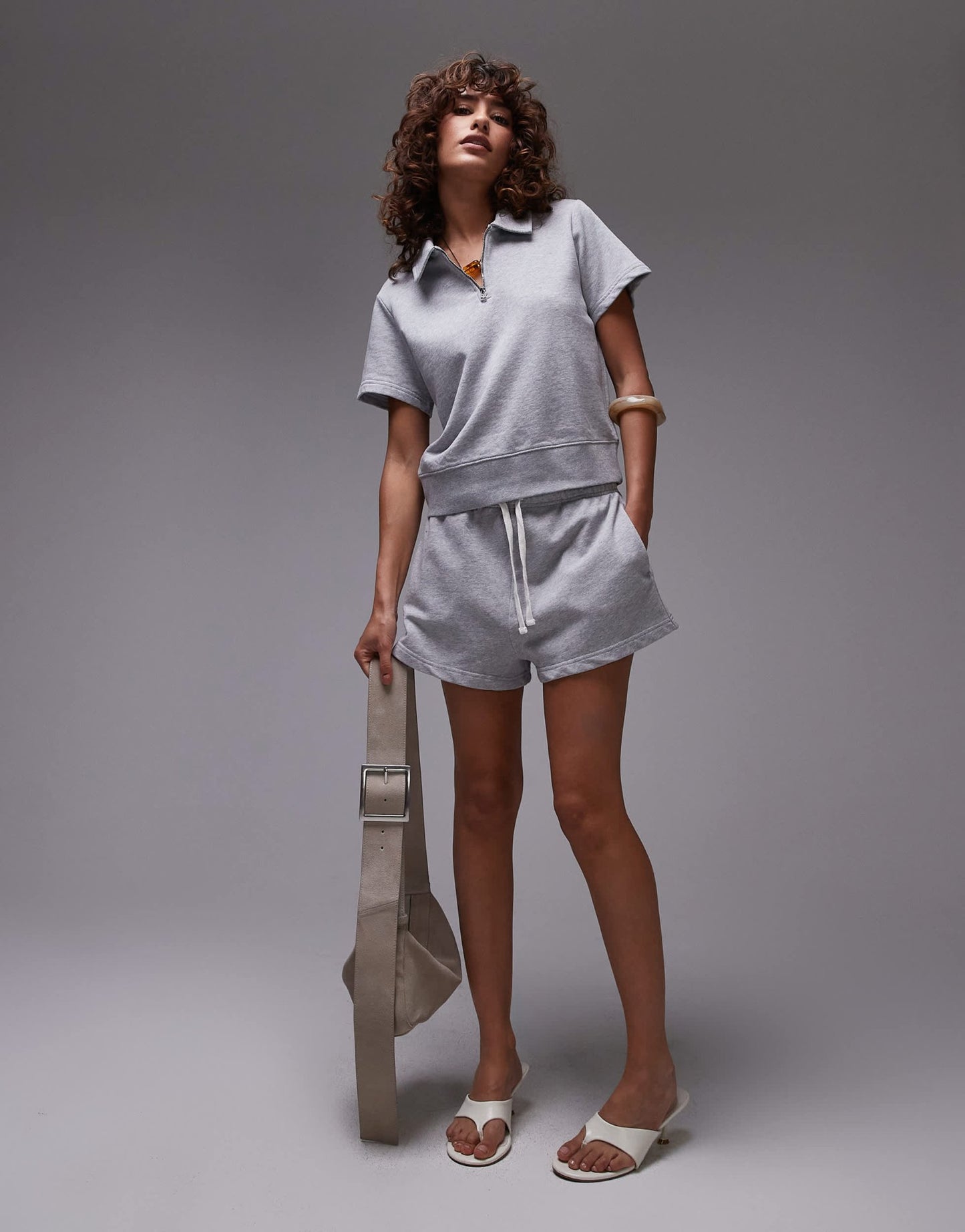 ARKET quarter zip short sleeve polo in grey - ASOS Sample Sale