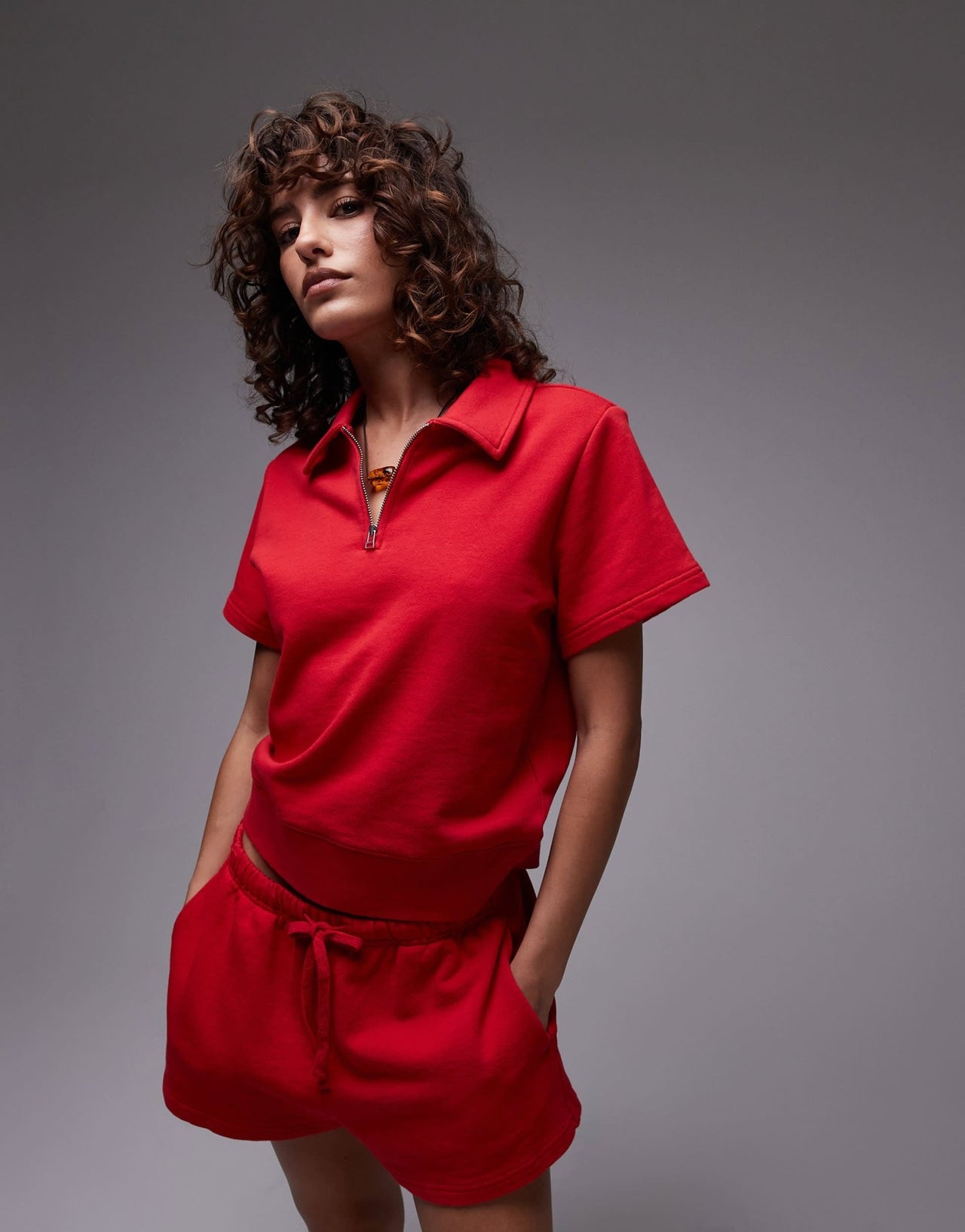 ARKET quarter zip short sleeve polo in red - ASOS Sample Sale
