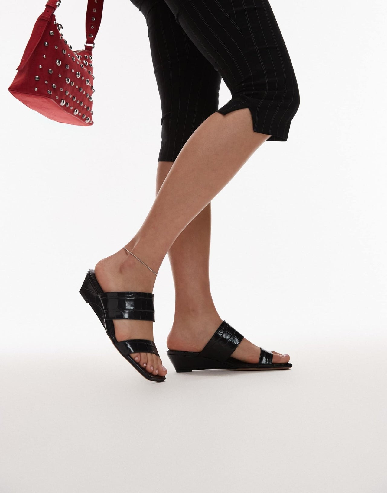 ARKET real leather croc wedge sandal in black - ASOS Sample Sale