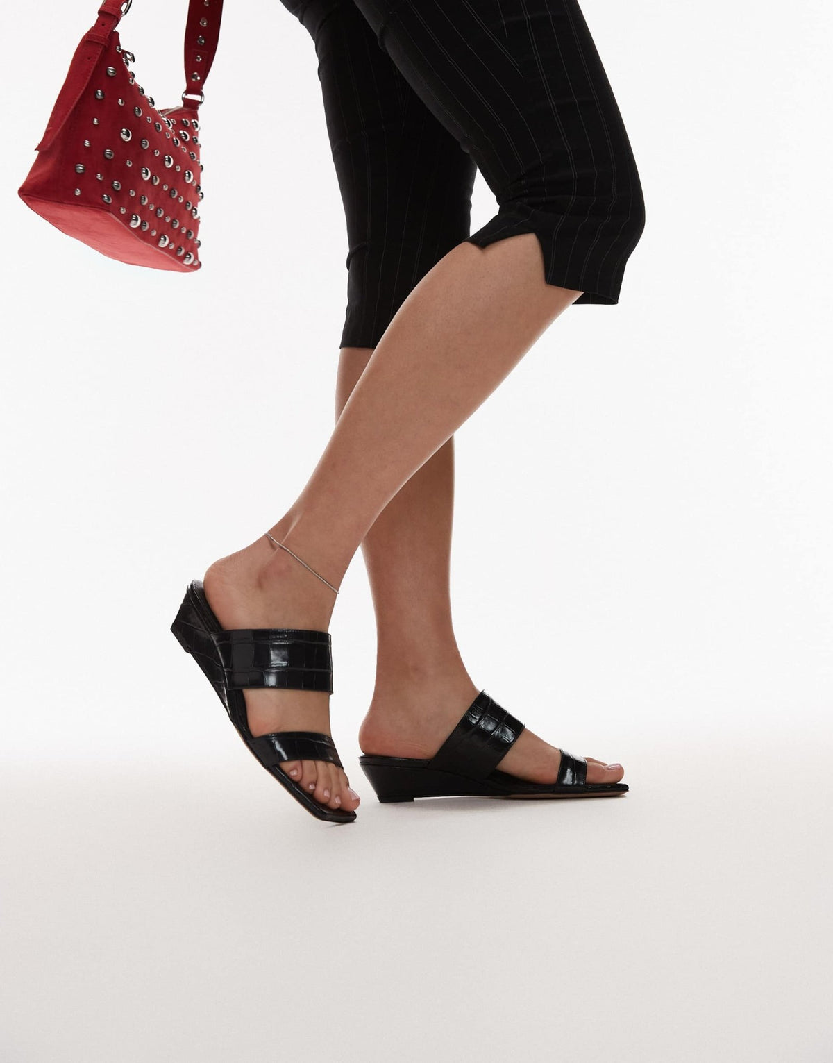 ARKET real leather croc wedge sandal in black - ASOS Sample Sale